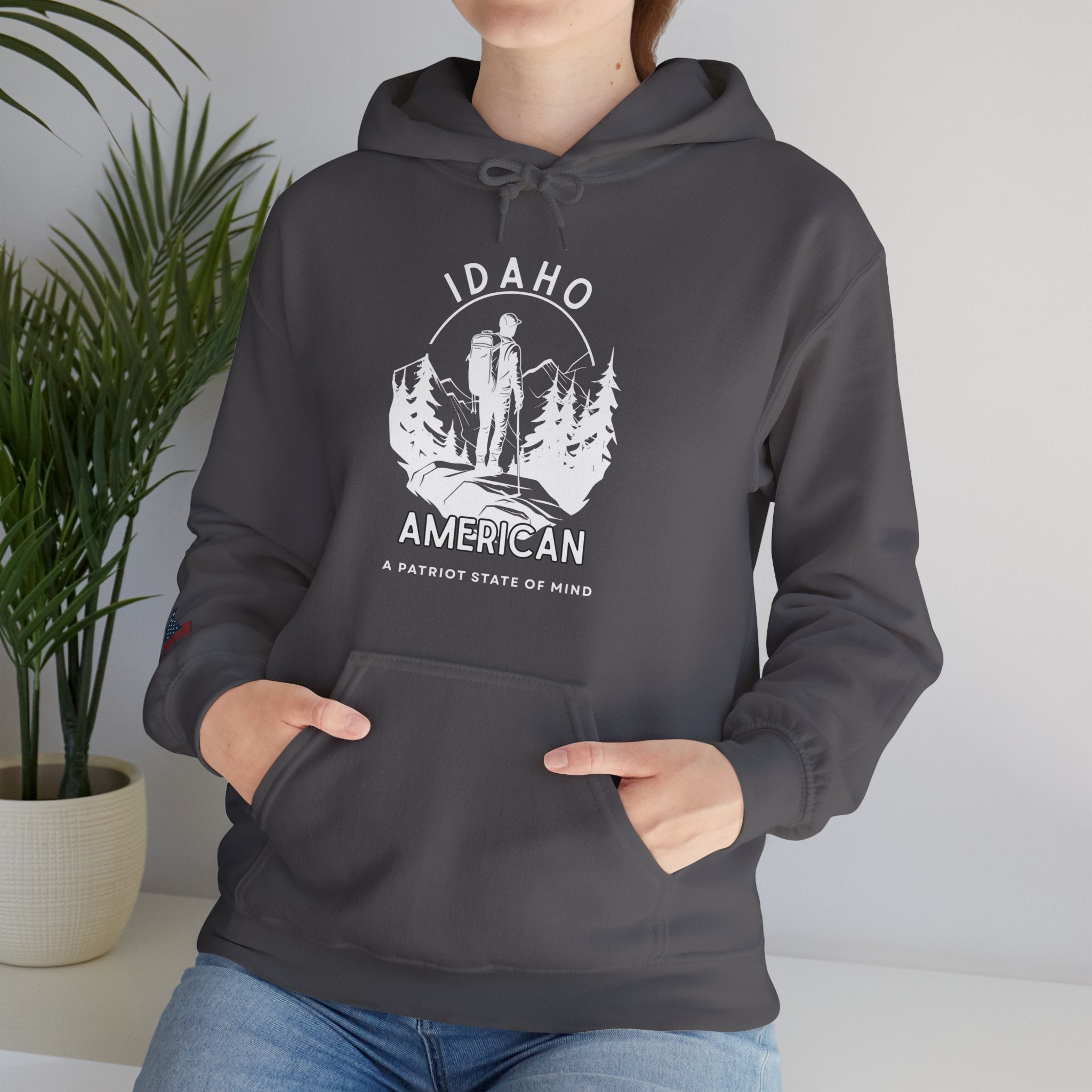 "Idaho American Patriot State of Mind" Hoodie with Sleeve Logo