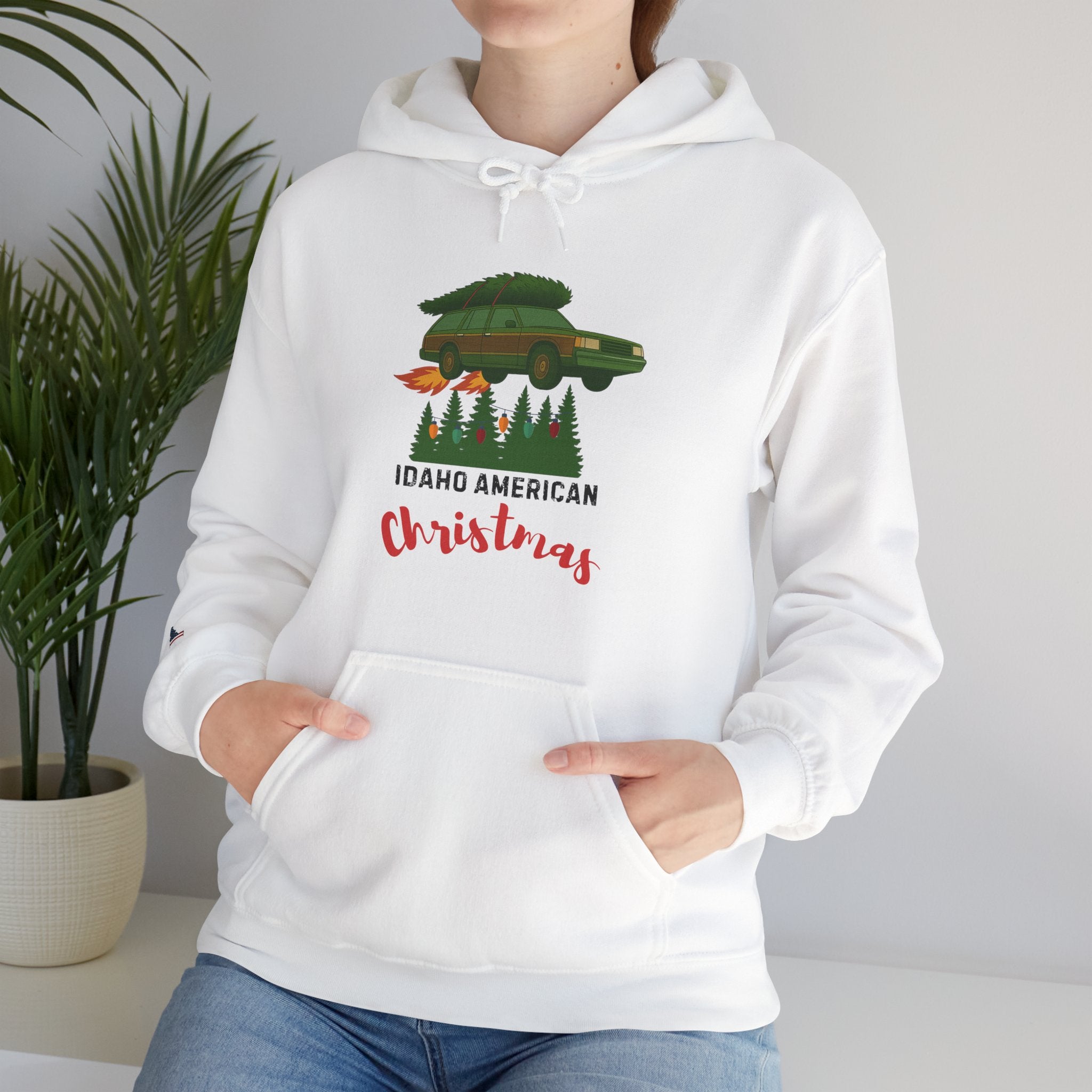 "Idaho American Christmas Holiday Vacation" Hoodie with Sleeve Logo