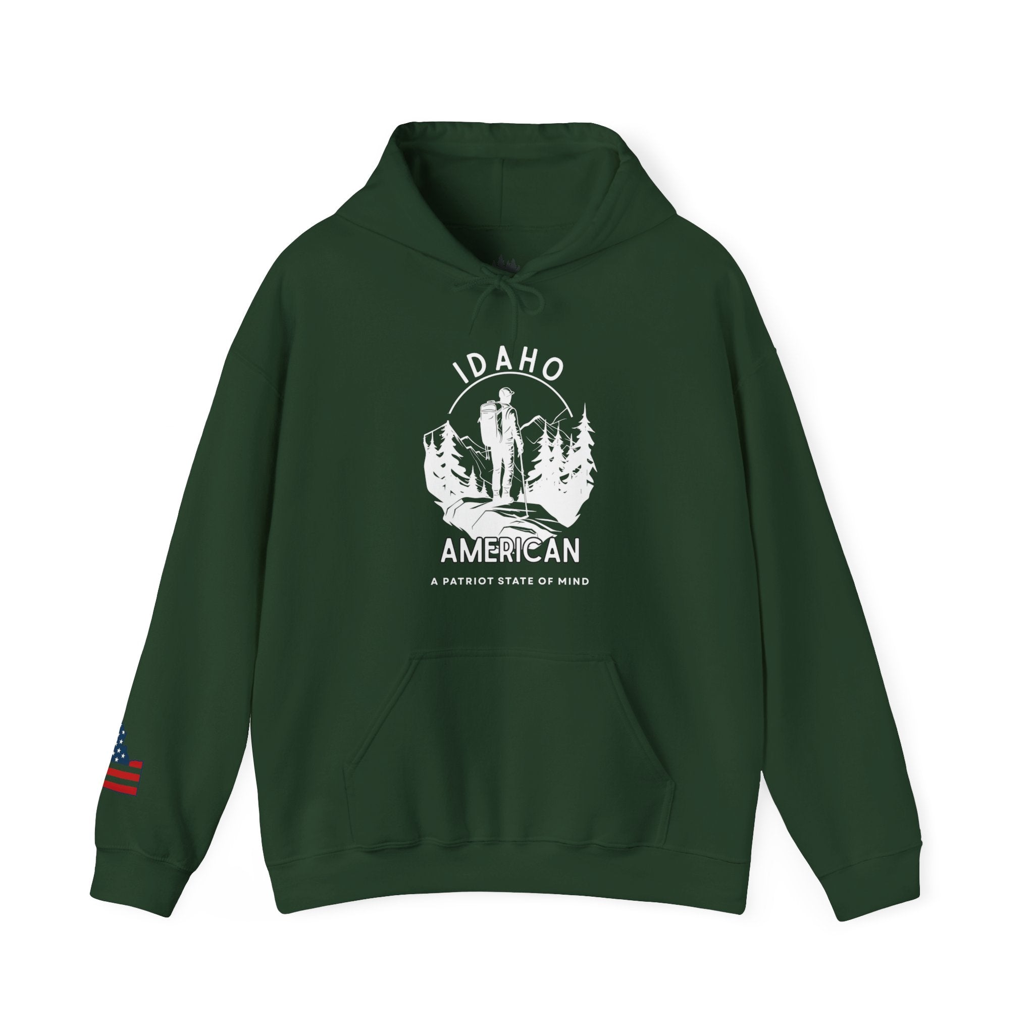 "Idaho American Patriot State of Mind" Hoodie with Sleeve Logo