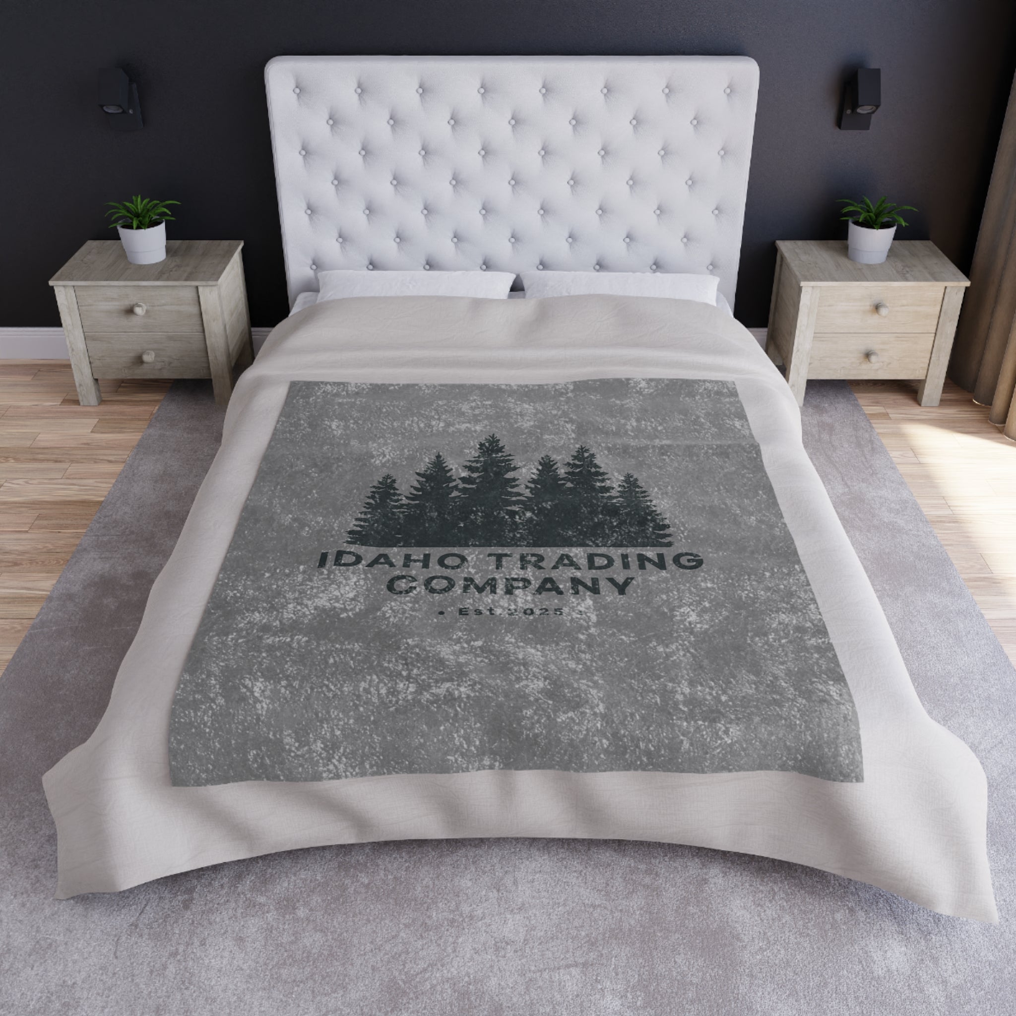 Crushed Velvet Blanket – Idaho Trading Company Pine Tree Throw (Cozy Cabin Rustic Home Decor)