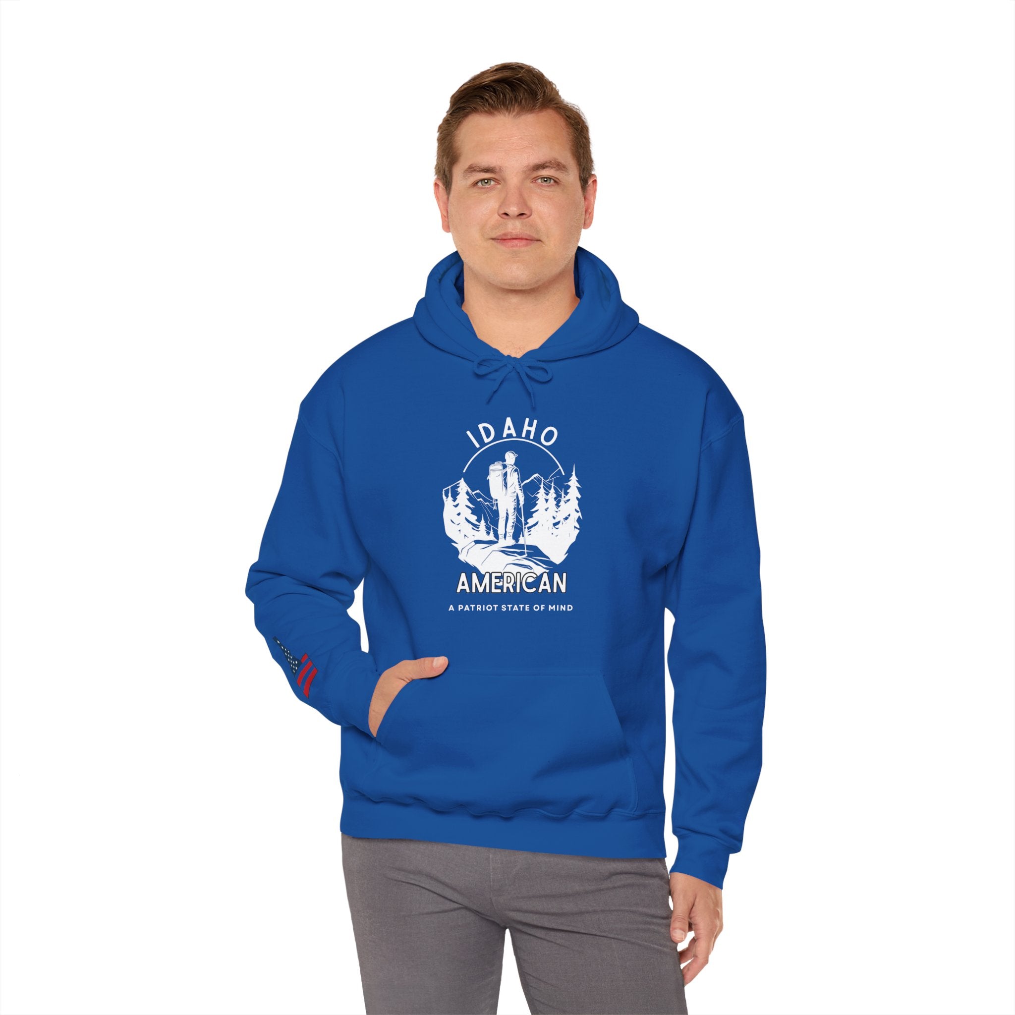 "Idaho American Patriot State of Mind" Hoodie with Sleeve Logo