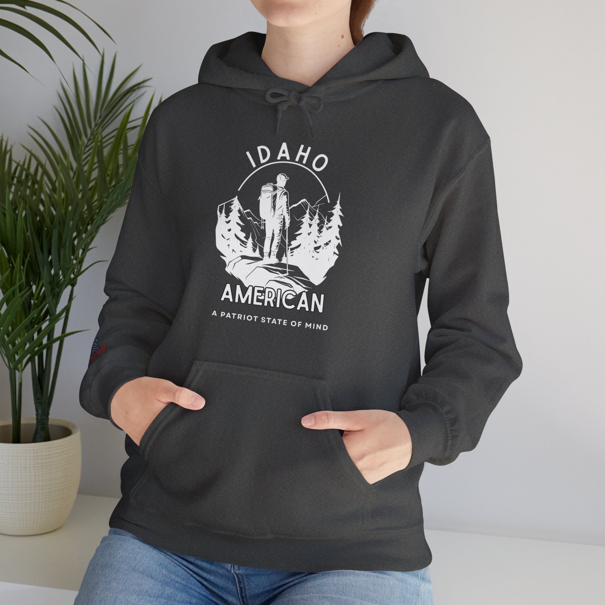 "Idaho American Patriot State of Mind" Hoodie with Sleeve Logo