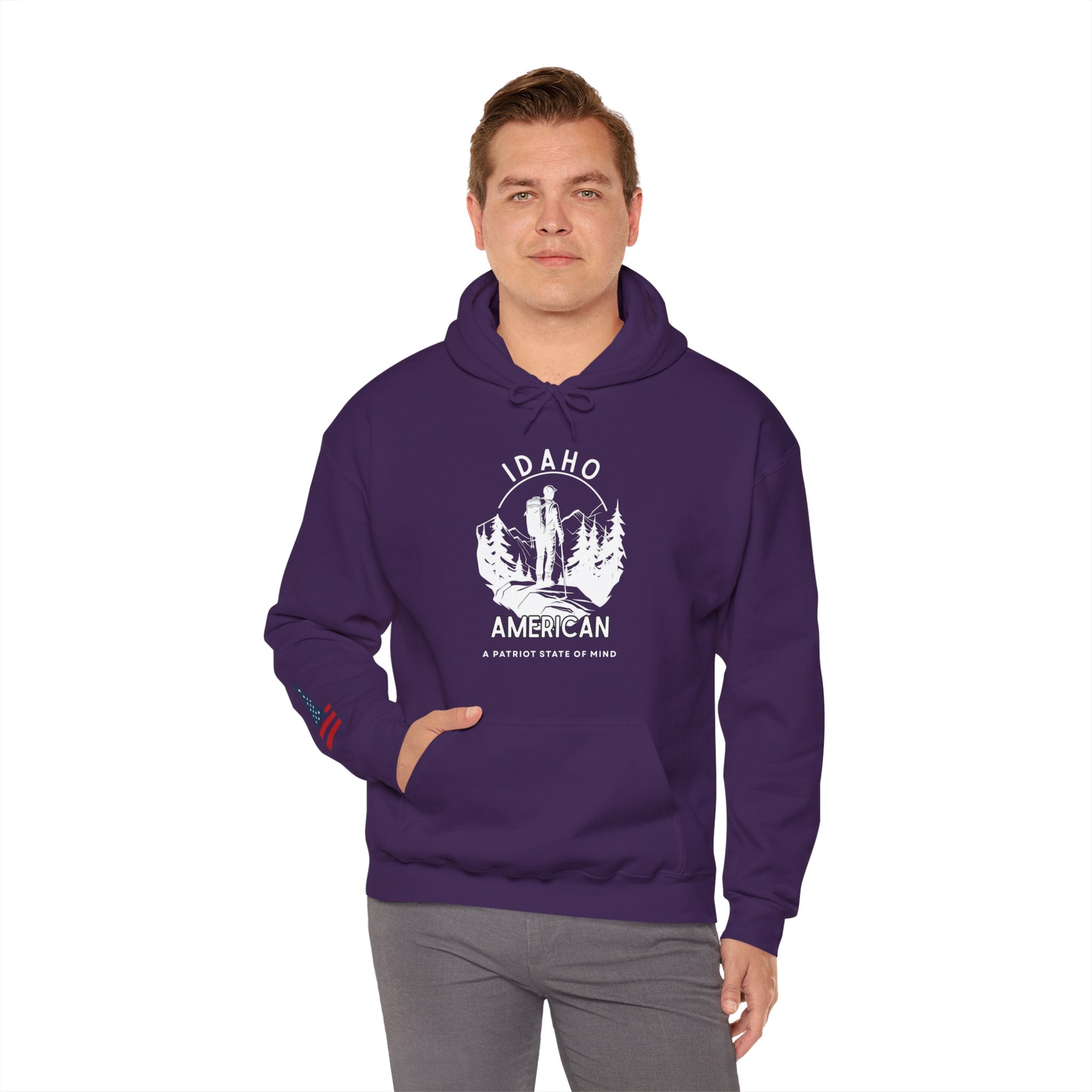 "Idaho American Patriot State of Mind" Hoodie with Sleeve Logo