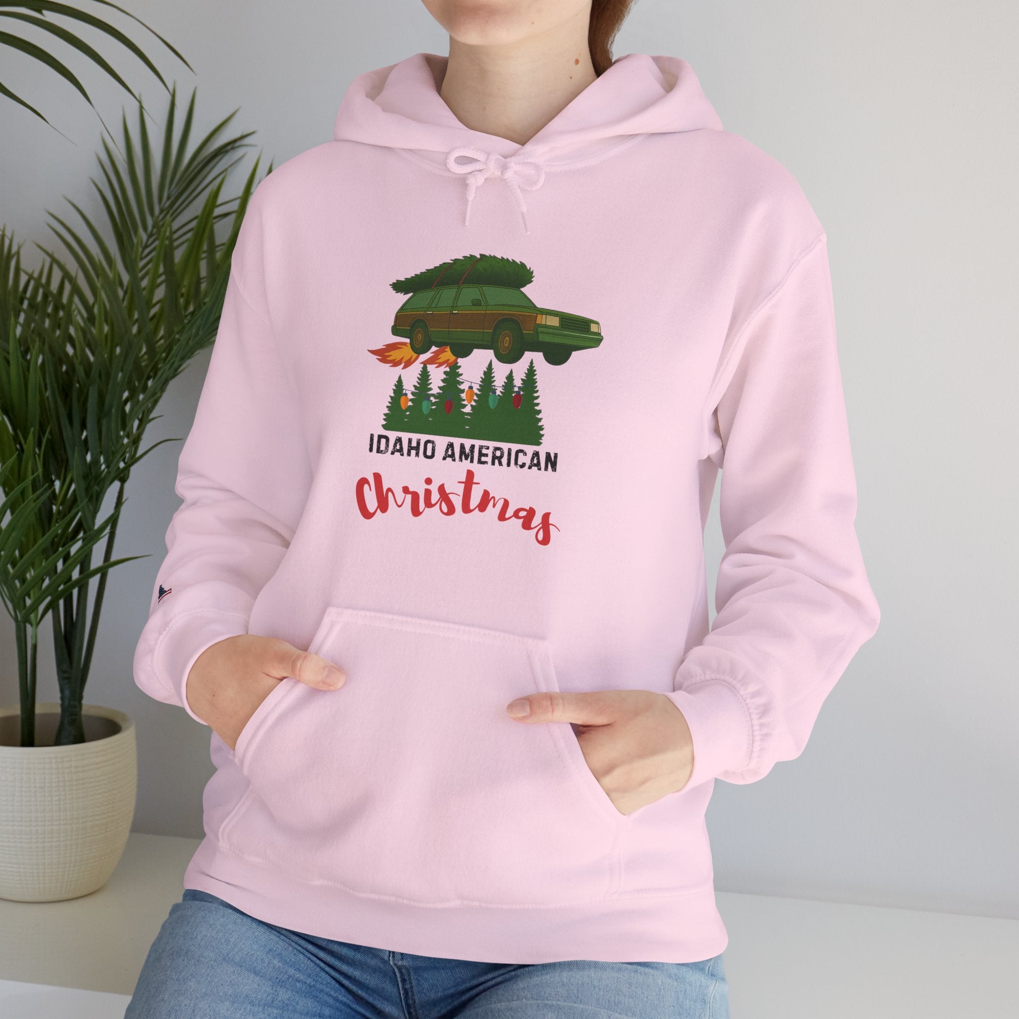 "Idaho American Christmas Holiday Vacation" Hoodie with Sleeve Logo