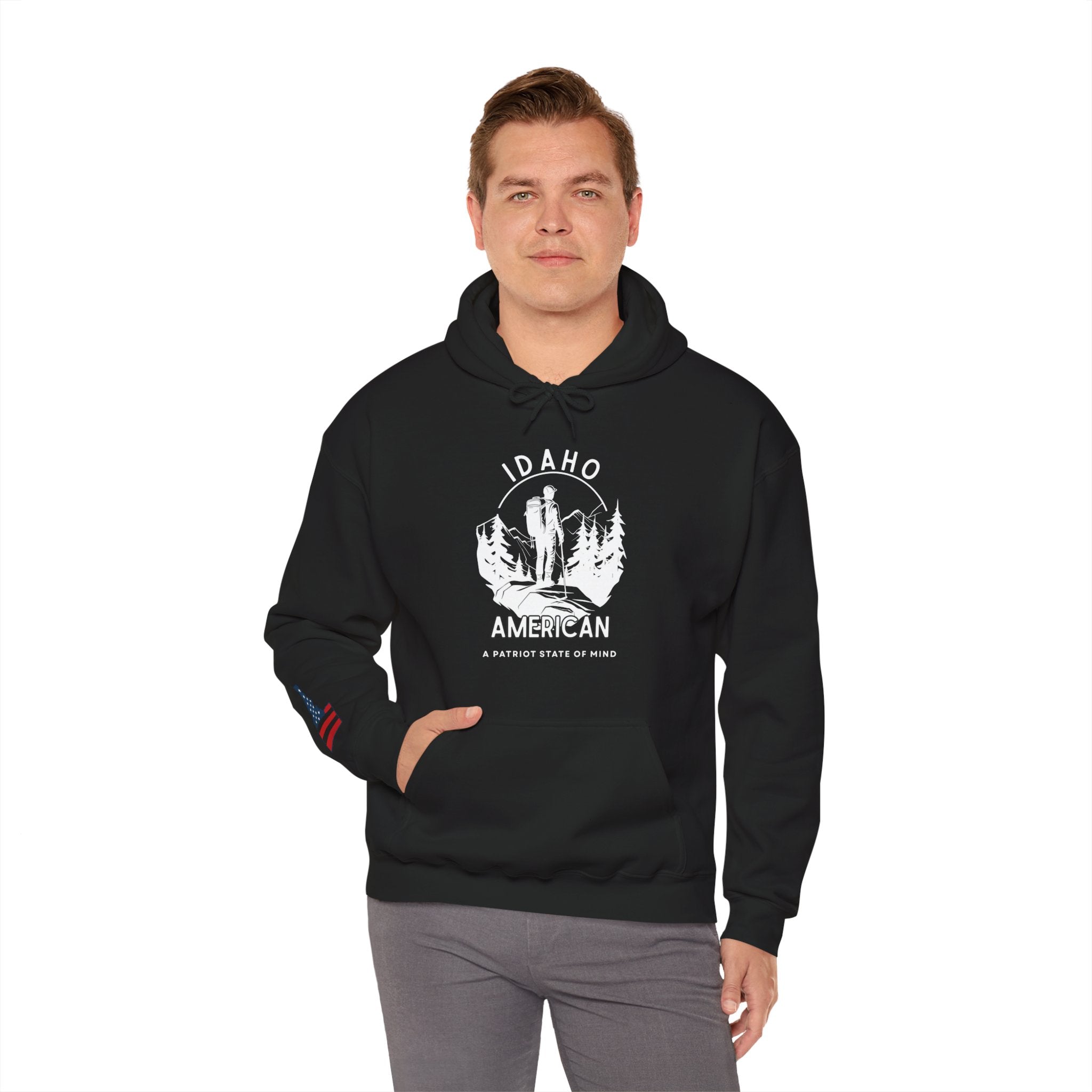 "Idaho American Patriot State of Mind" Hoodie with Sleeve Logo