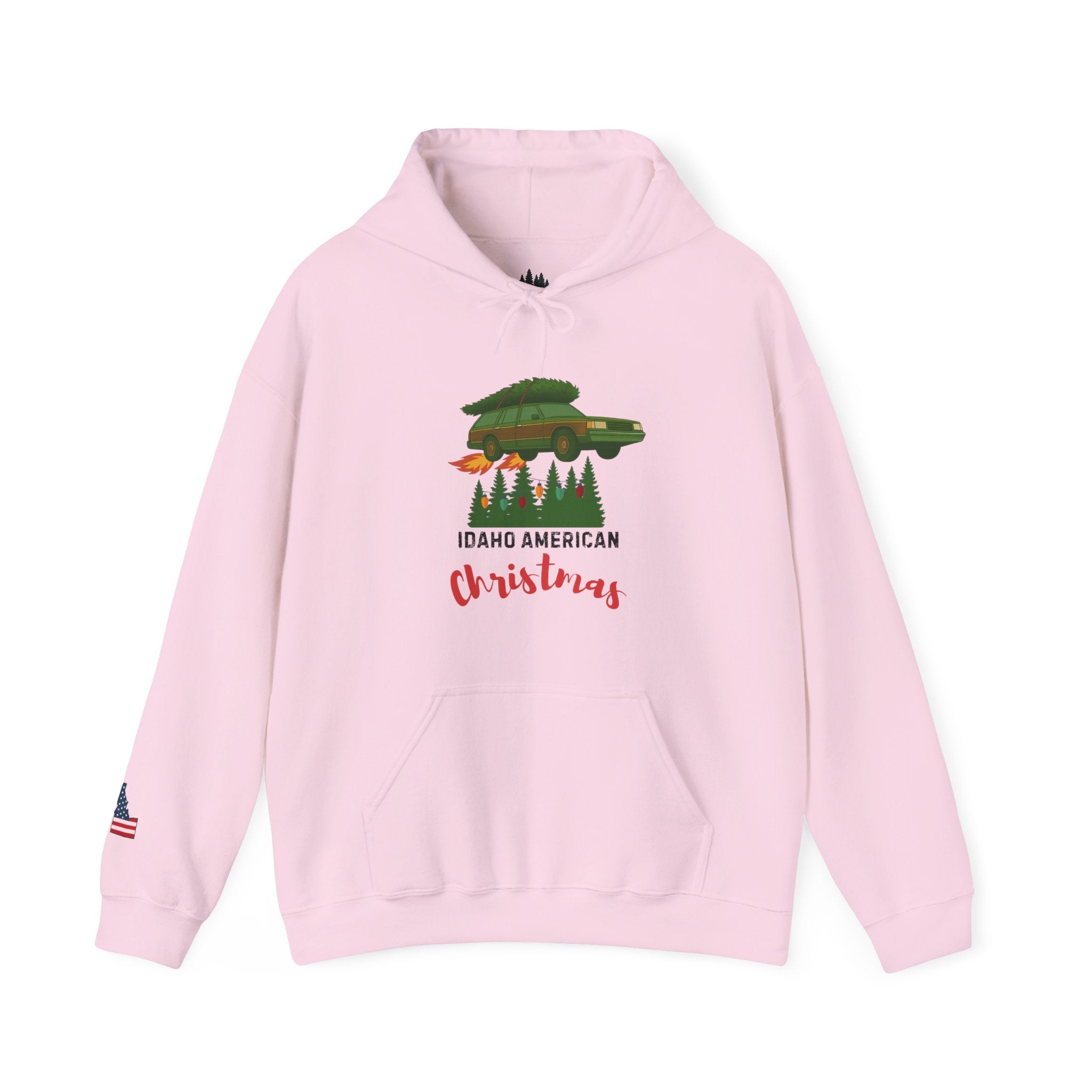 "Idaho American Christmas Holiday Vacation" Hoodie with Sleeve Logo