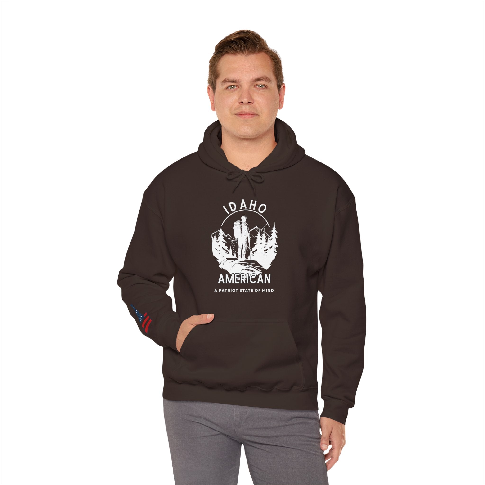 "Idaho American Patriot State of Mind" Hoodie with Sleeve Logo