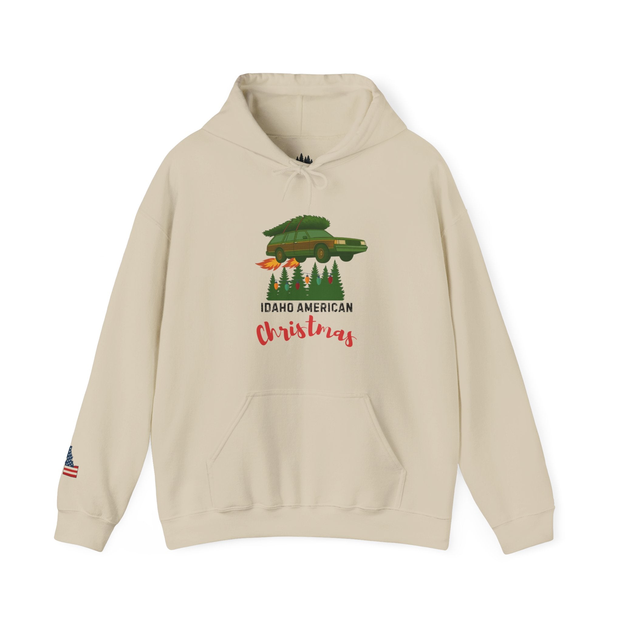 "Idaho American Christmas Holiday Vacation" Hoodie with Sleeve Logo
