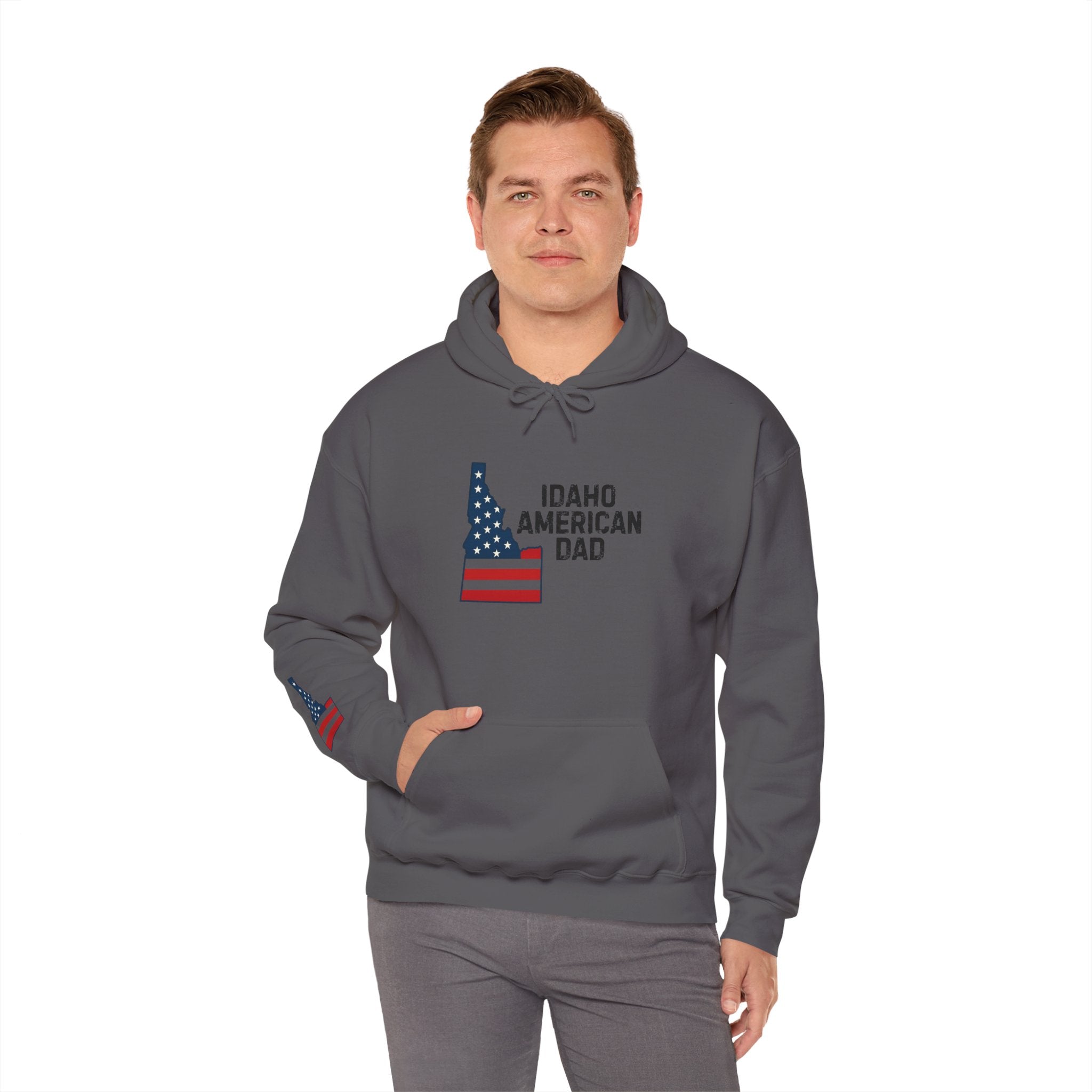Idaho American Dad Hoodie with Sleeve Logo