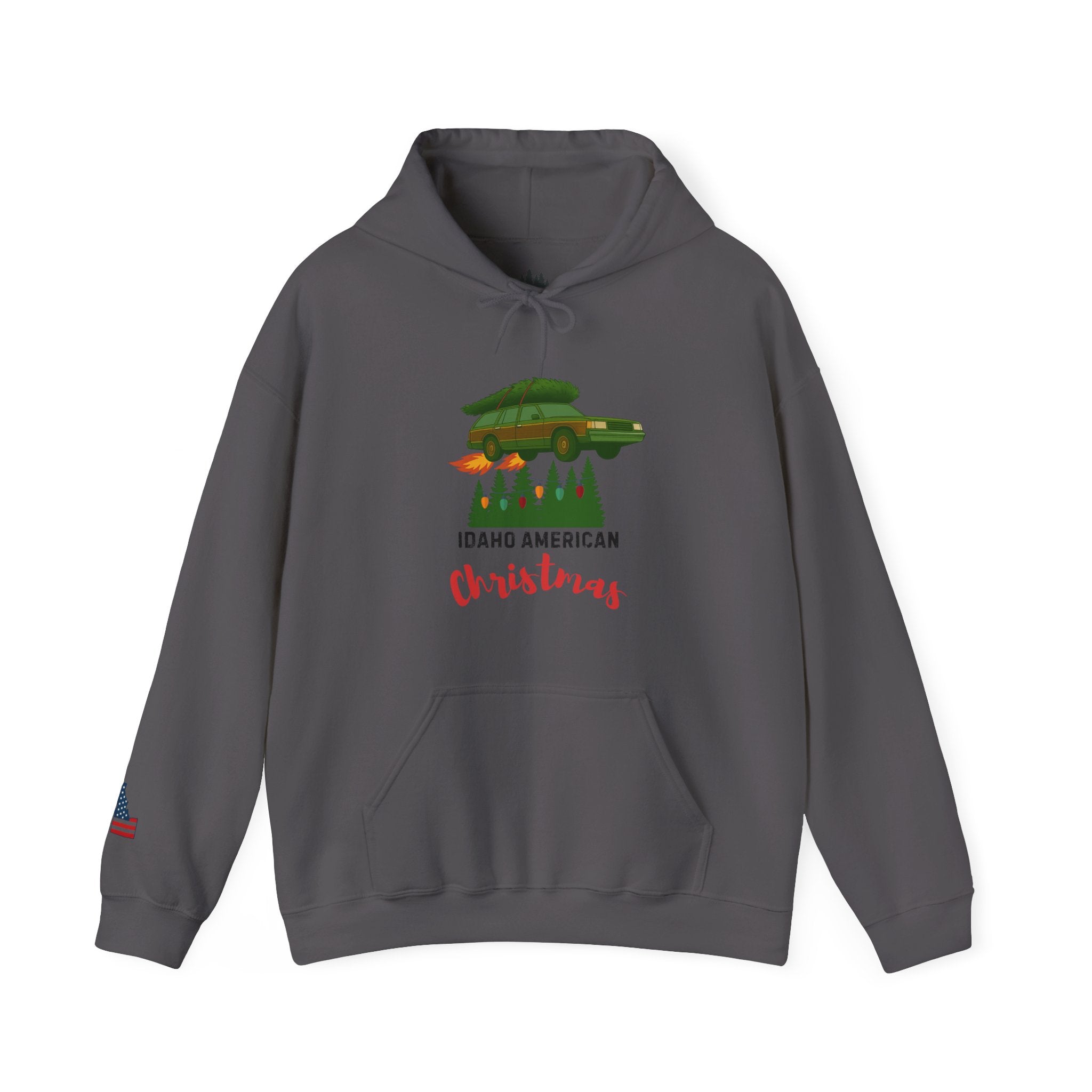 "Idaho American Christmas Holiday Vacation" Hoodie with Sleeve Logo