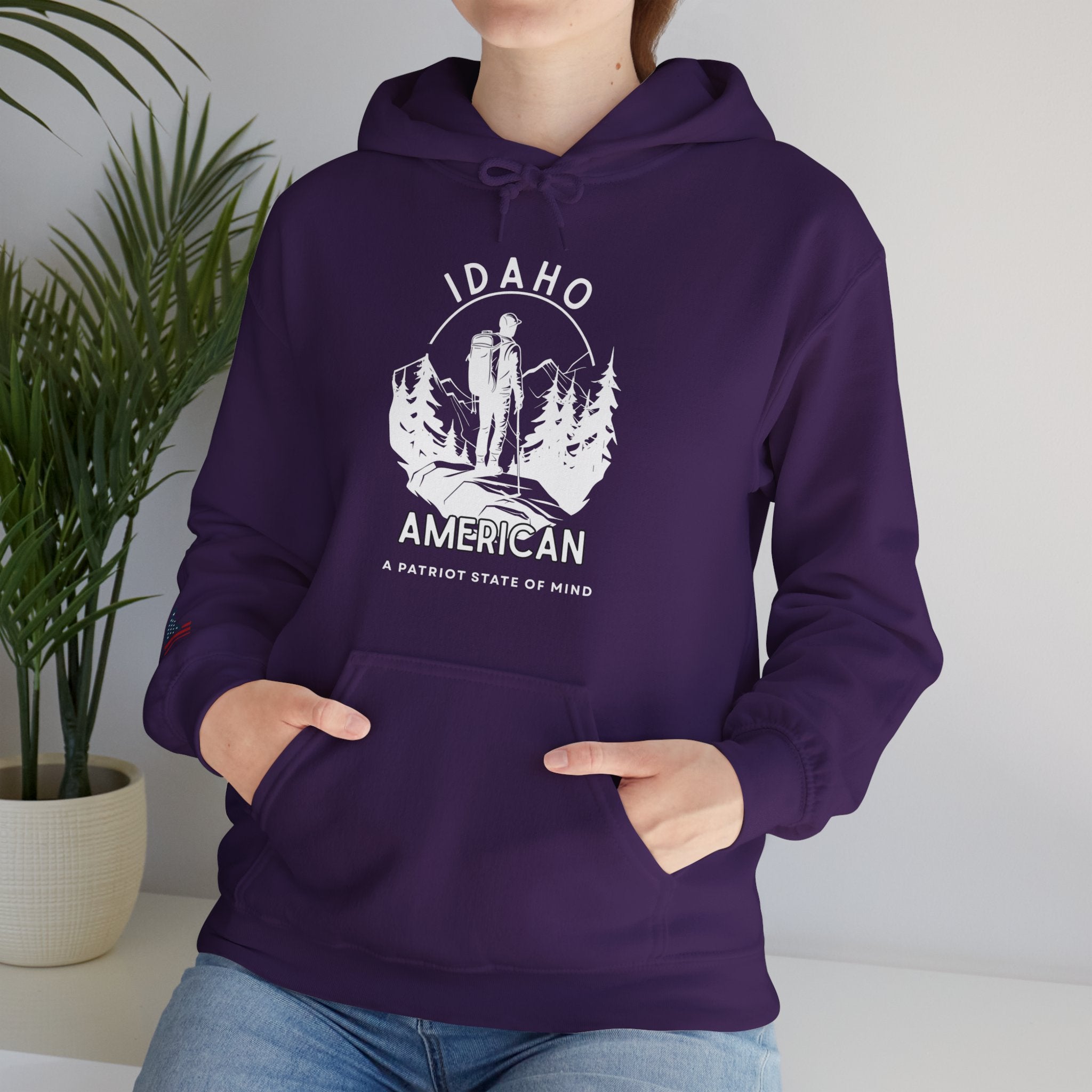 "Idaho American Patriot State of Mind" Hoodie with Sleeve Logo