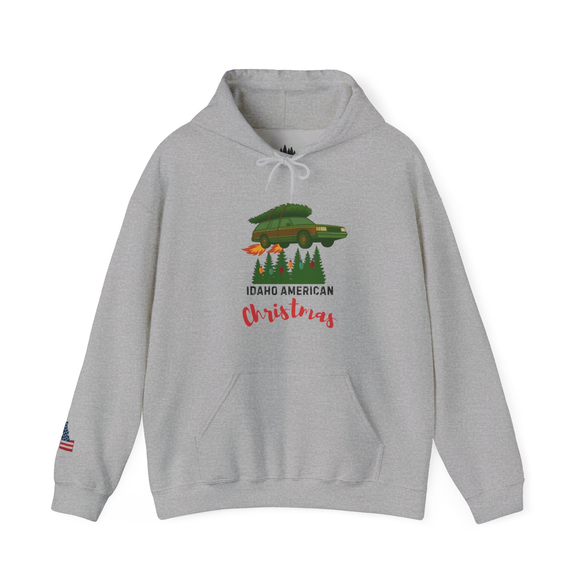 "Idaho American Christmas Holiday Vacation" Hoodie with Sleeve Logo