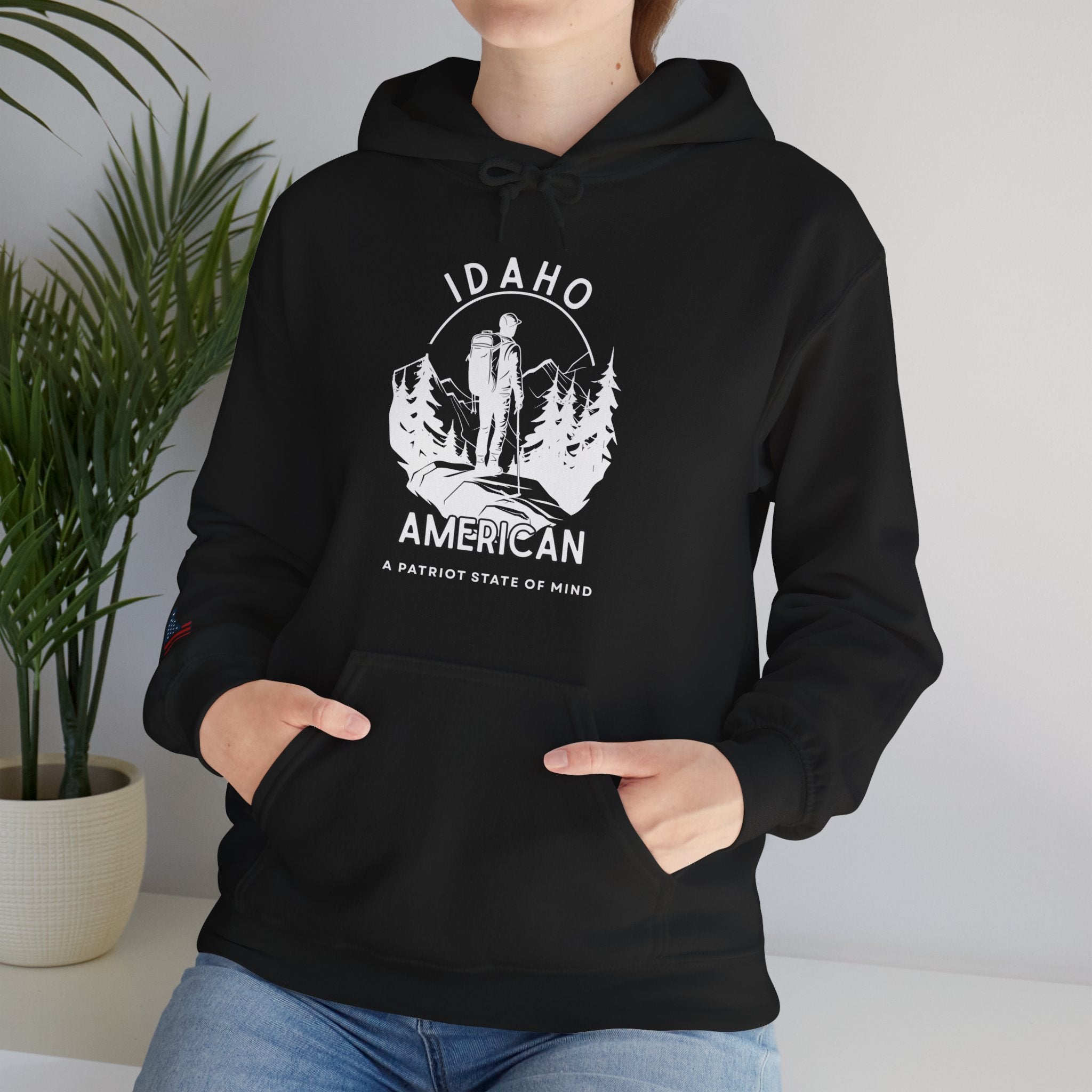 "Idaho American Patriot State of Mind" Hoodie with Sleeve Logo