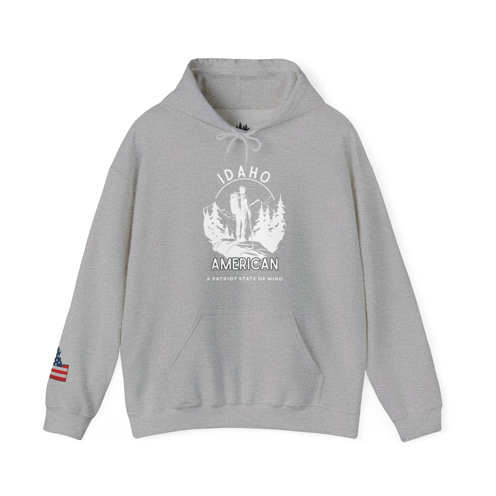 "Idaho American Patriot State of Mind" Hoodie with Sleeve Logo