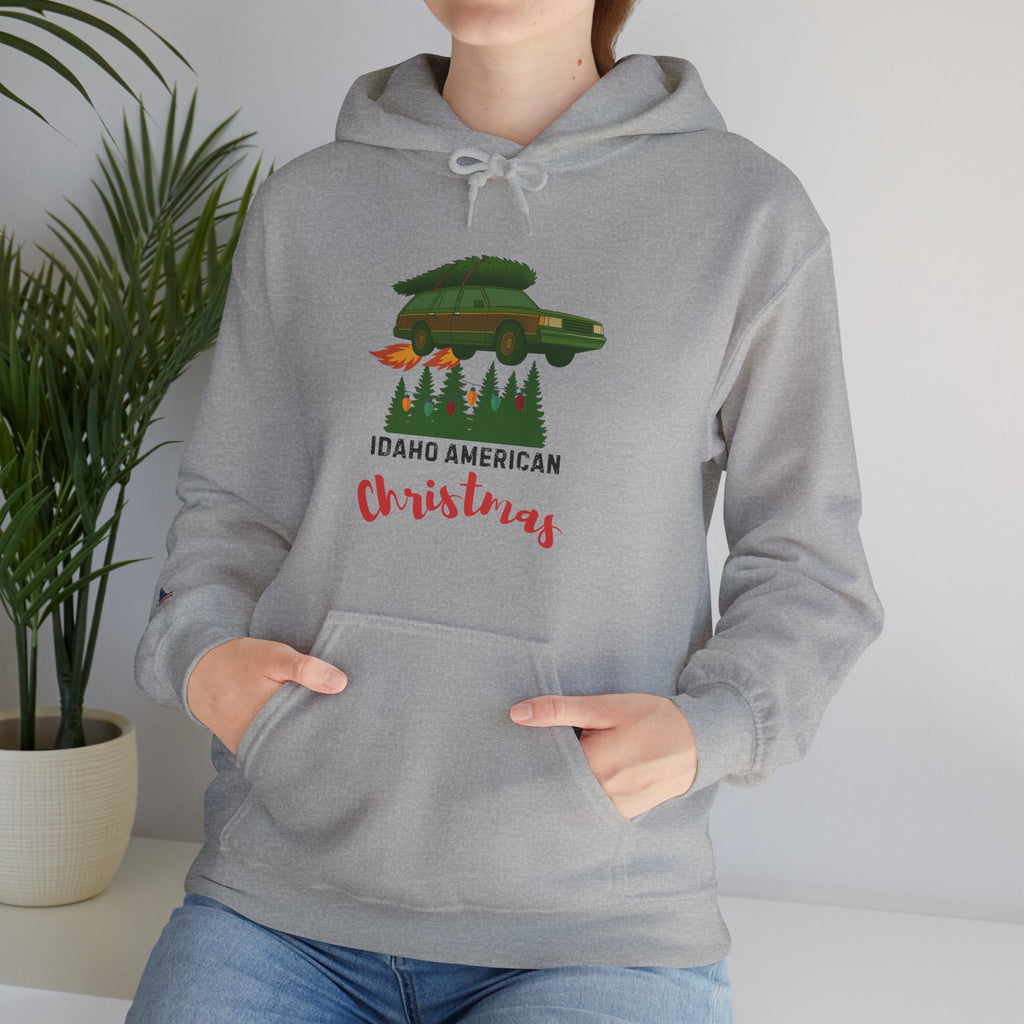 "Idaho American Christmas Holiday Vacation" Hoodie with Sleeve Logo