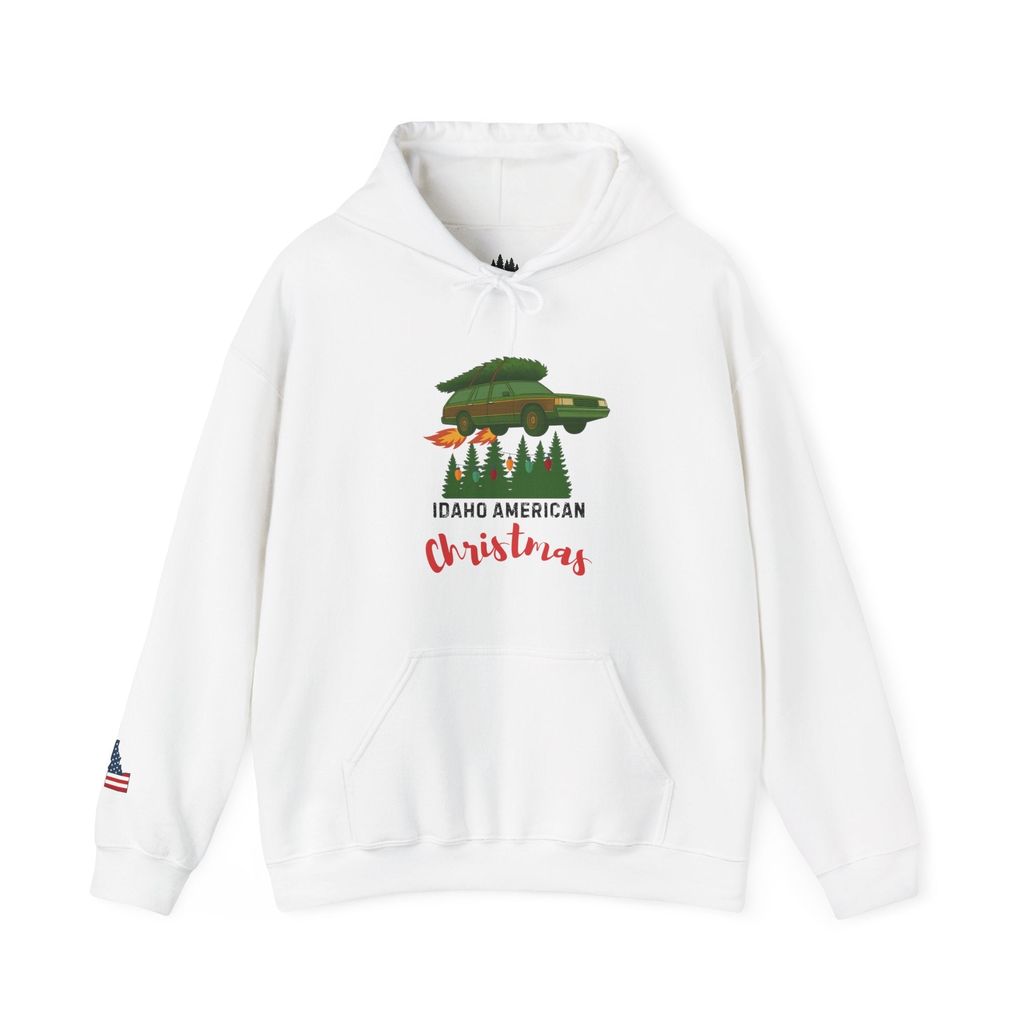 "Idaho American Christmas Holiday Vacation" Hoodie with Sleeve Logo