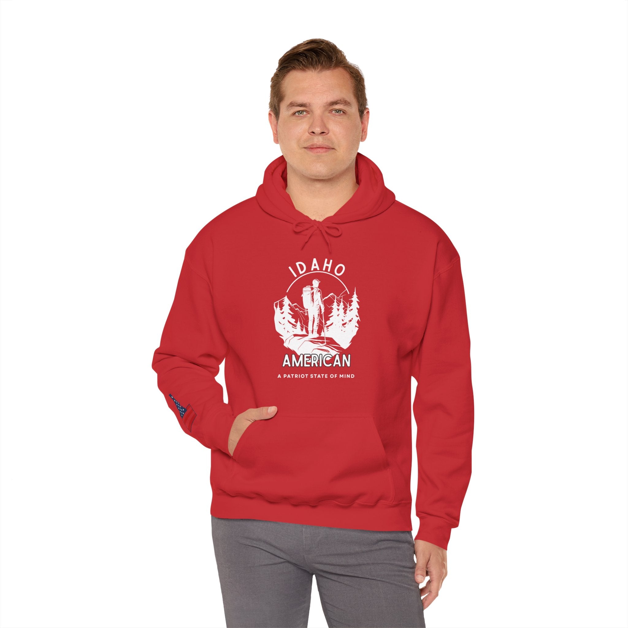 "Idaho American Patriot State of Mind" Hoodie with Sleeve Logo