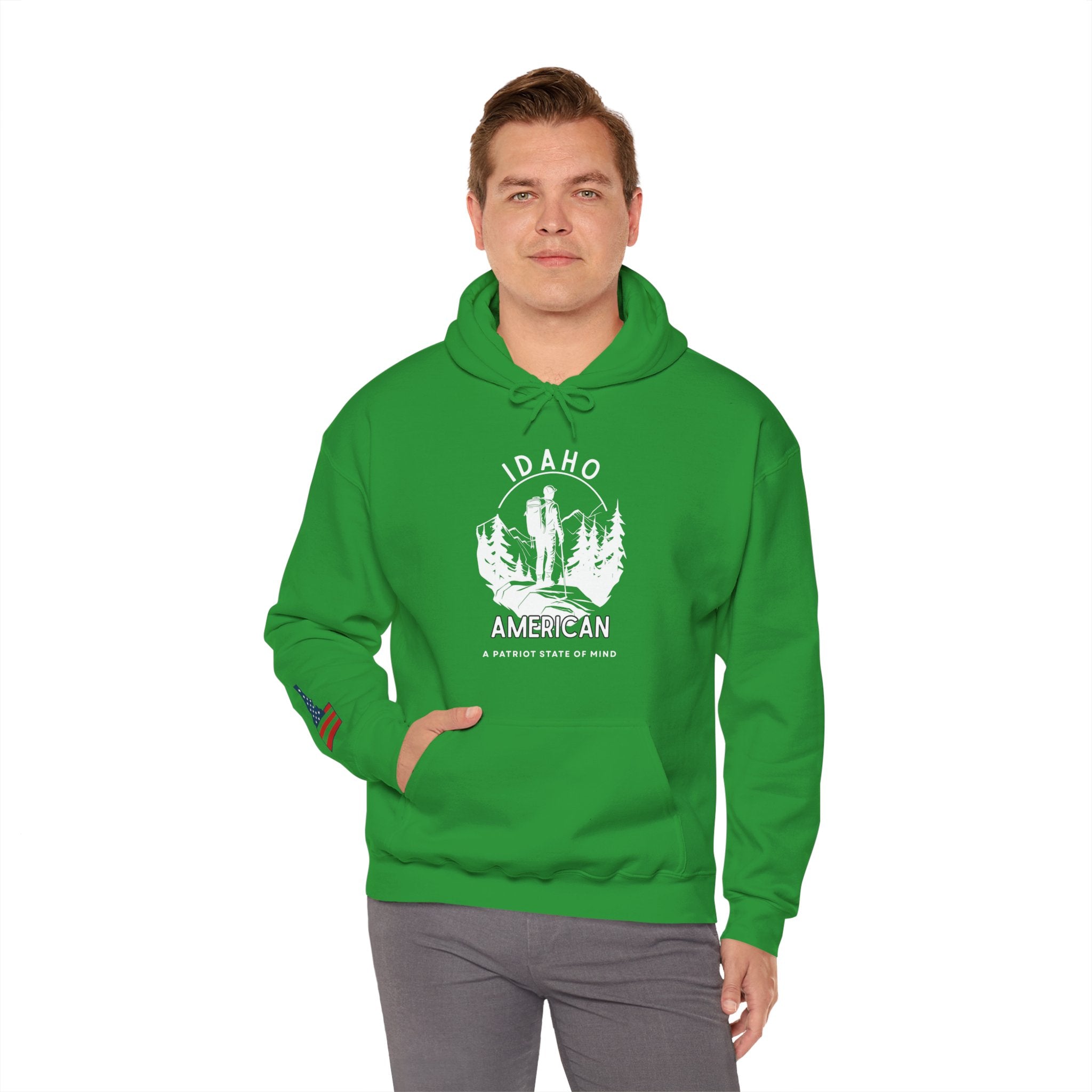 "Idaho American Patriot State of Mind" Hoodie with Sleeve Logo