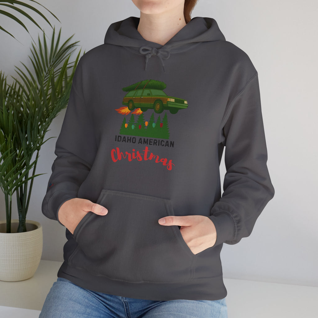"Idaho American Christmas Holiday Vacation" Hoodie with Sleeve Logo