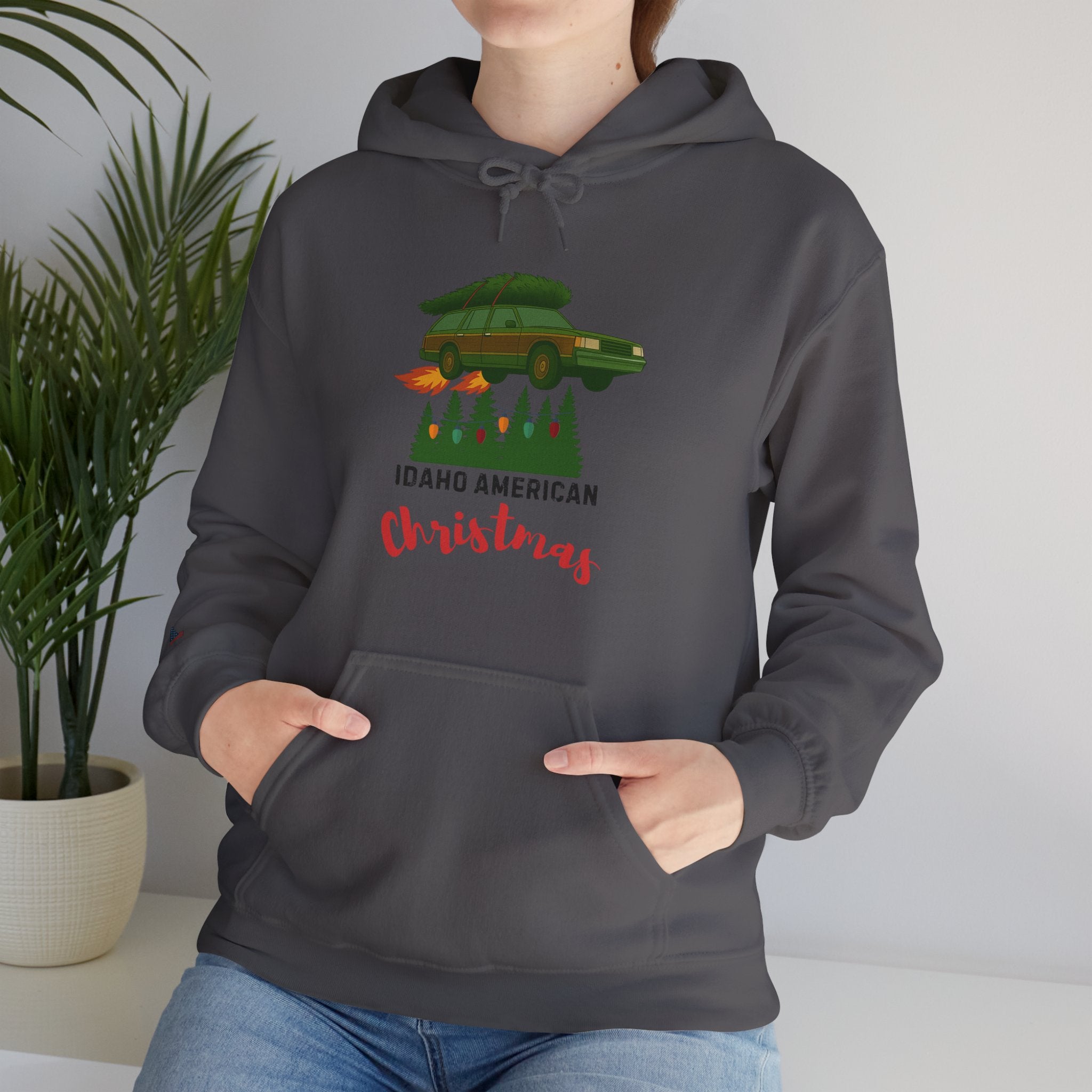 "Idaho American Christmas Holiday Vacation" Hoodie with Sleeve Logo