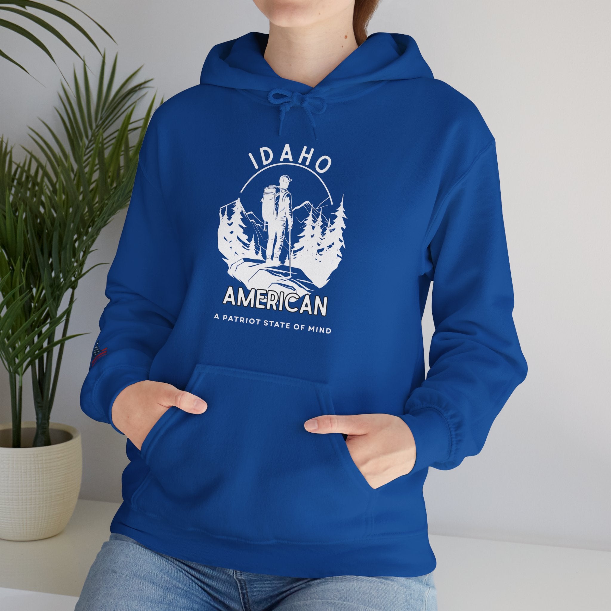 "Idaho American Patriot State of Mind" Hoodie with Sleeve Logo