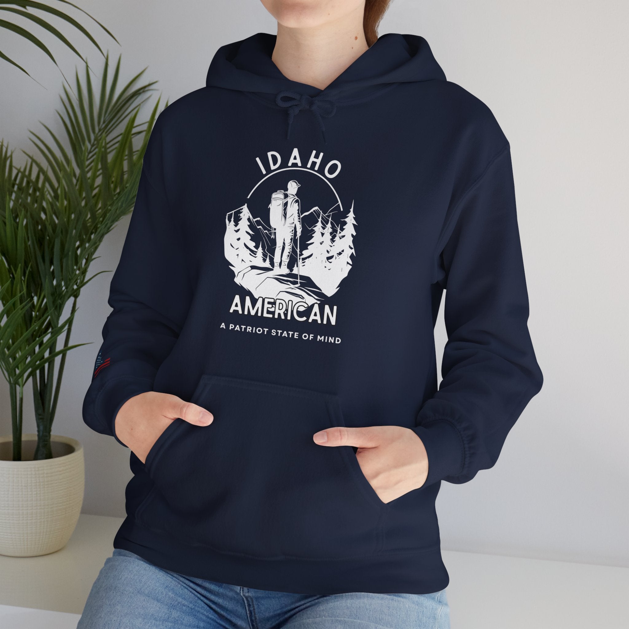 "Idaho American Patriot State of Mind" Hoodie with Sleeve Logo