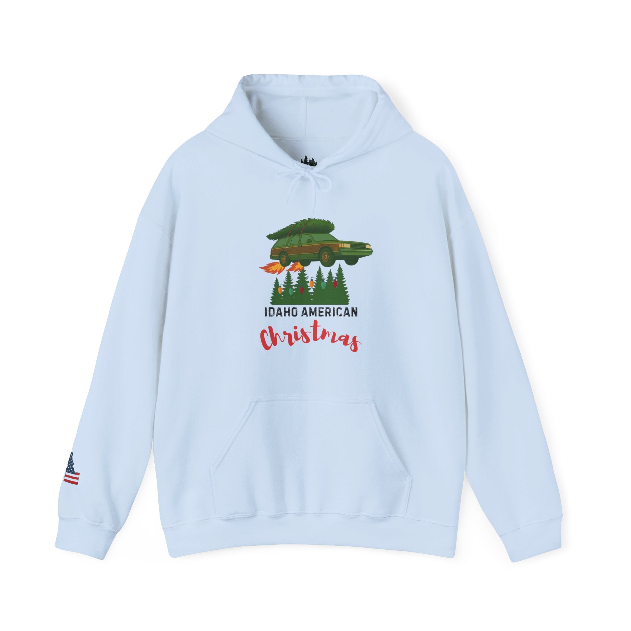 "Idaho American Christmas Holiday Vacation" Hoodie with Sleeve Logo
