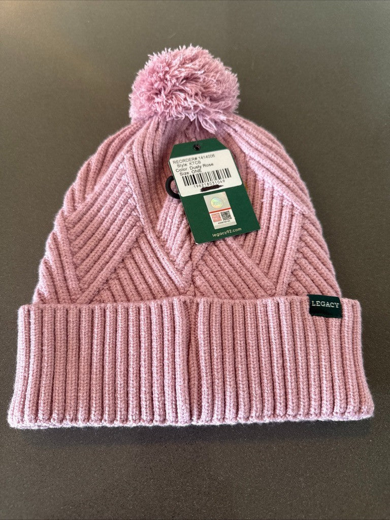 Legacy Beanie Hat Cable Knit IDAHO Rose Pom-pom One Size