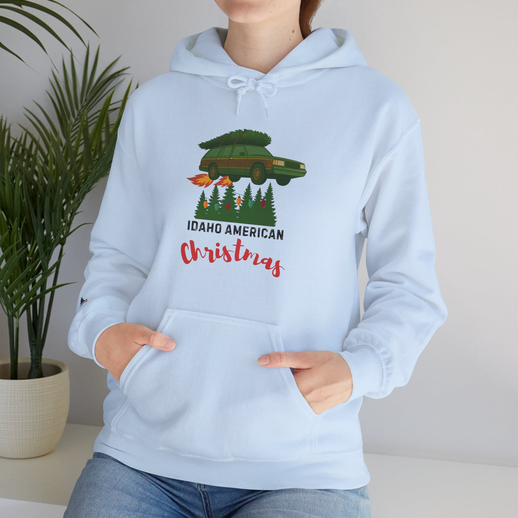 "Idaho American Christmas Holiday Vacation" Hoodie with Sleeve Logo