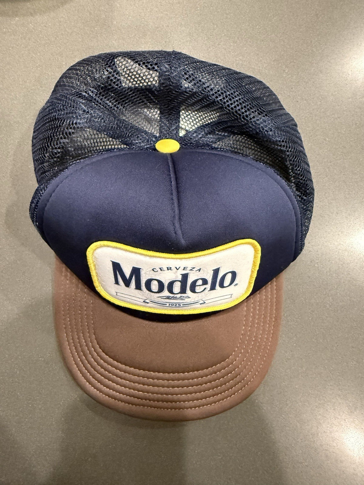 Modelo Hat  Mens One Size  Snap Back Blue & Brown Mesh Trucker Beer Patch Cap 