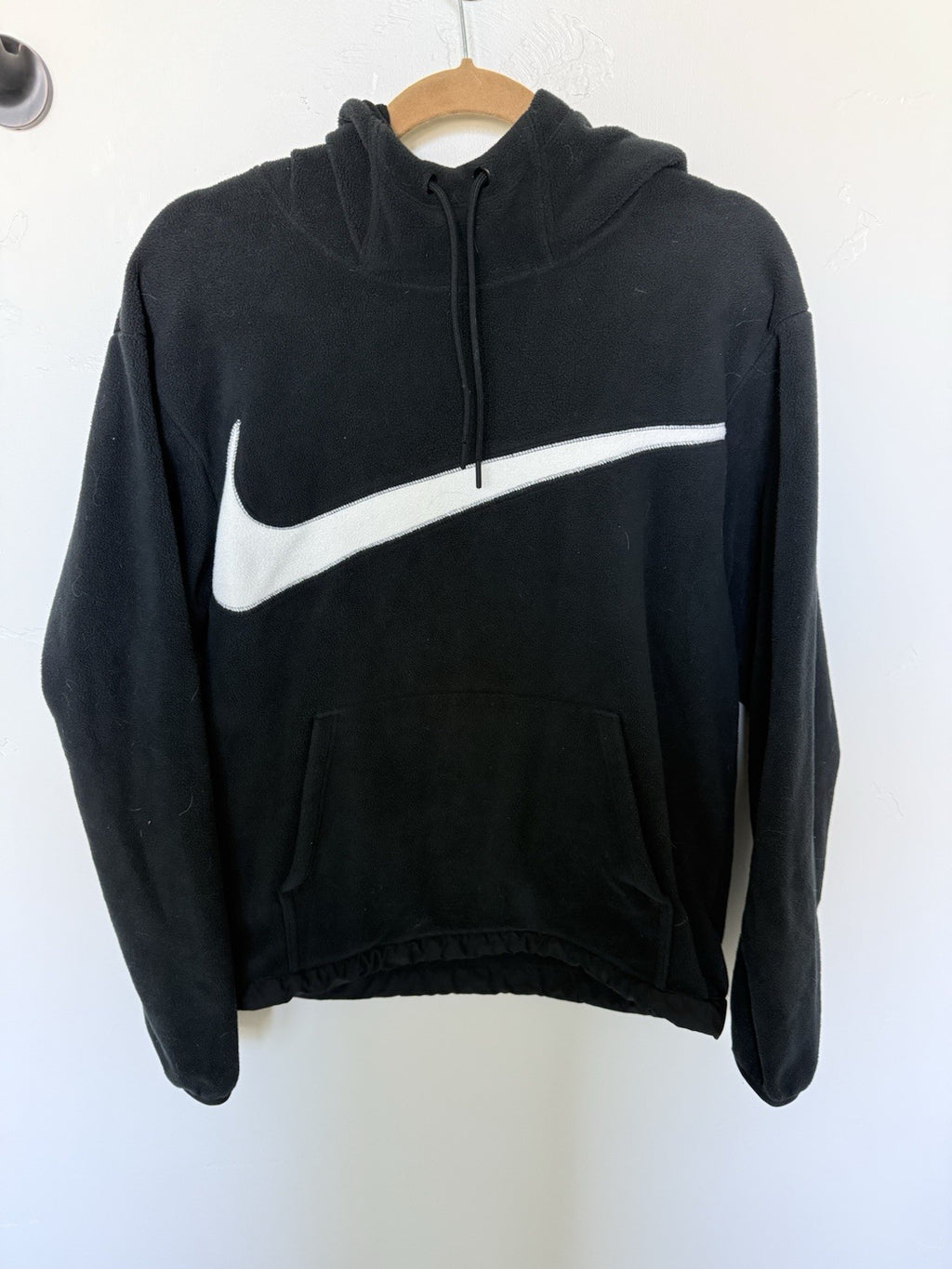 Nike large swoosh black and white fleece hoodie size small