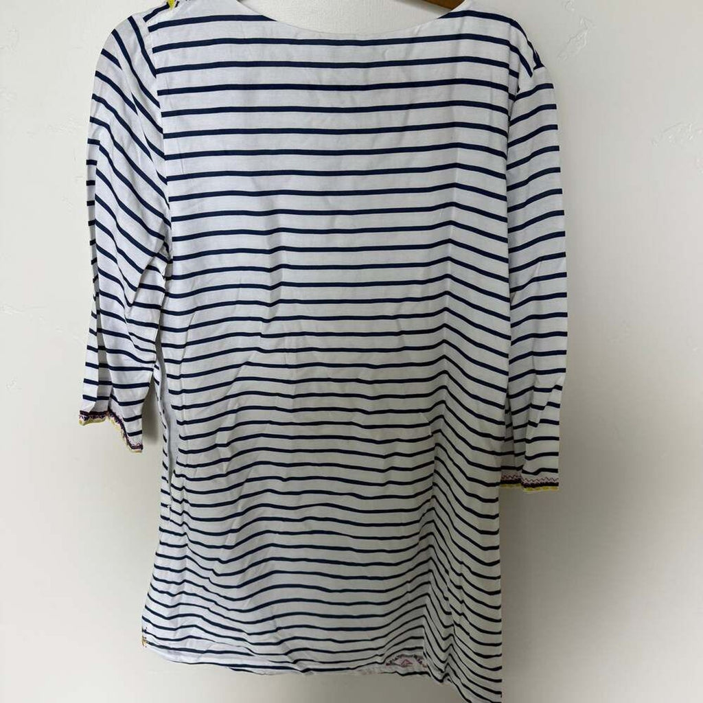 Ella Moon Blue and White Striped Tunic Dress With Colorful Embroidery Detail LRG