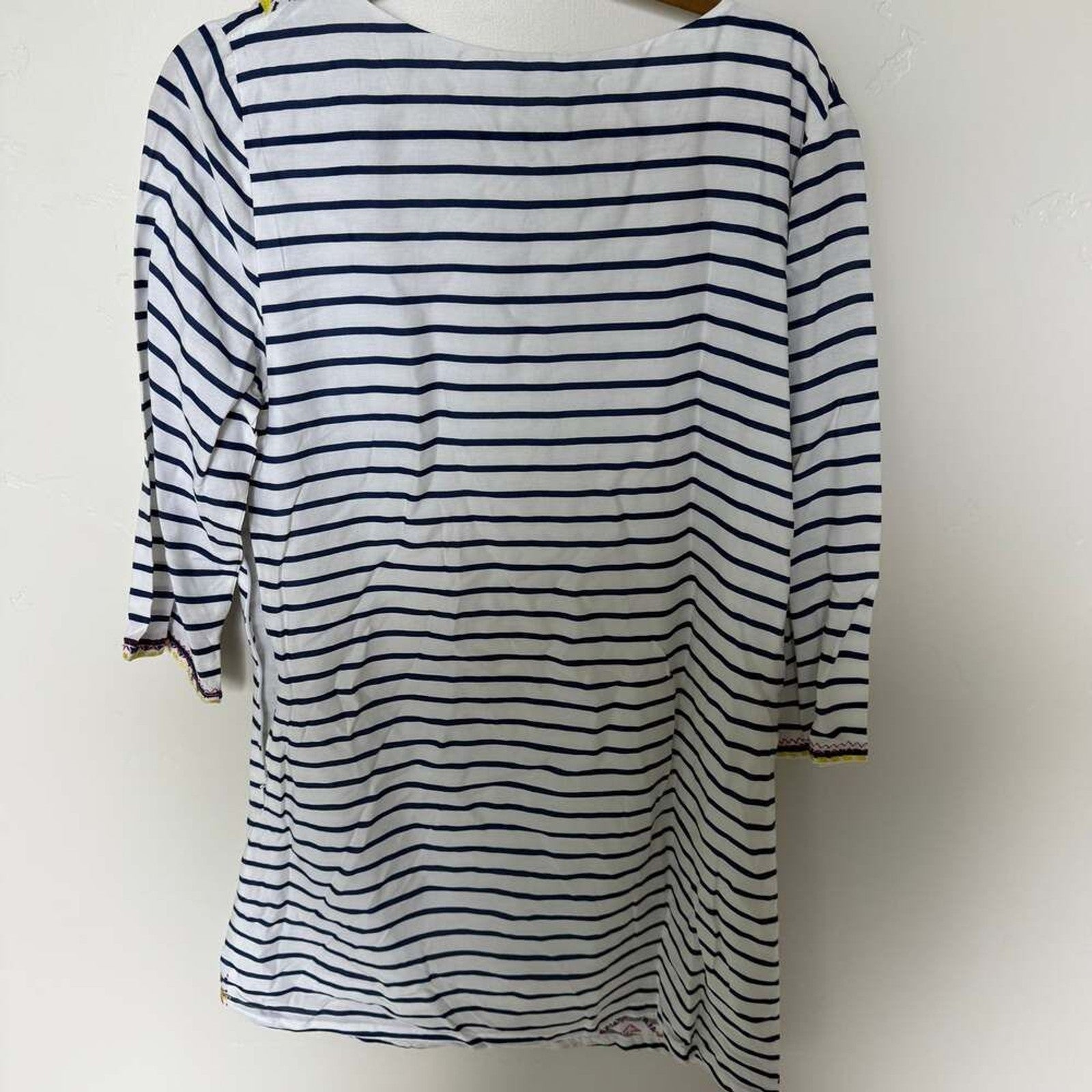 Ella Moon Blue and White Striped Tunic Dress With Colorful Embroidery Detail LRG