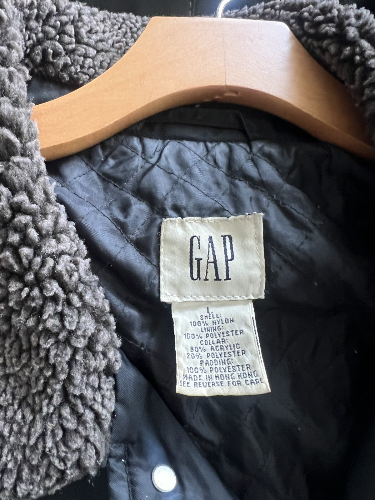 VTG GAP Men's Utility Jacket Size Large Black Lined Button Deep Pile Collar