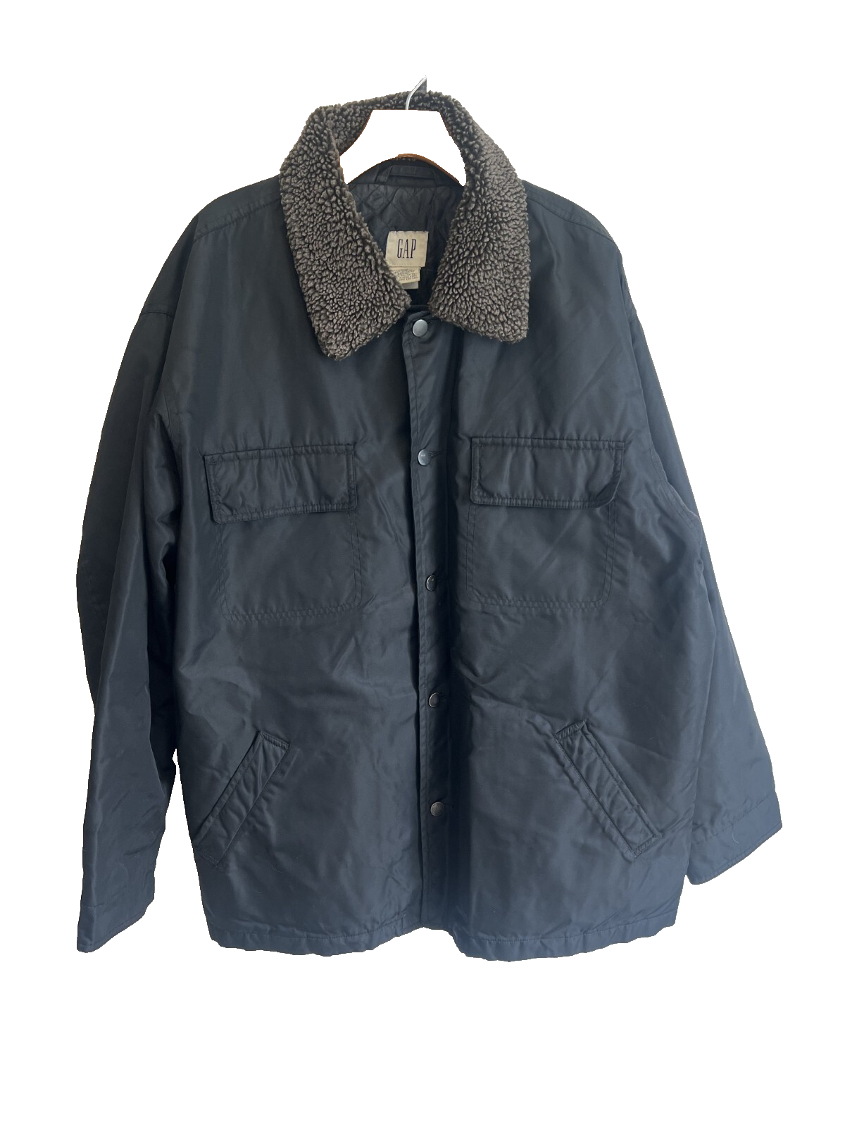 VTG GAP Men's Utility Jacket Size Large Black Lined Button Deep Pile Collar