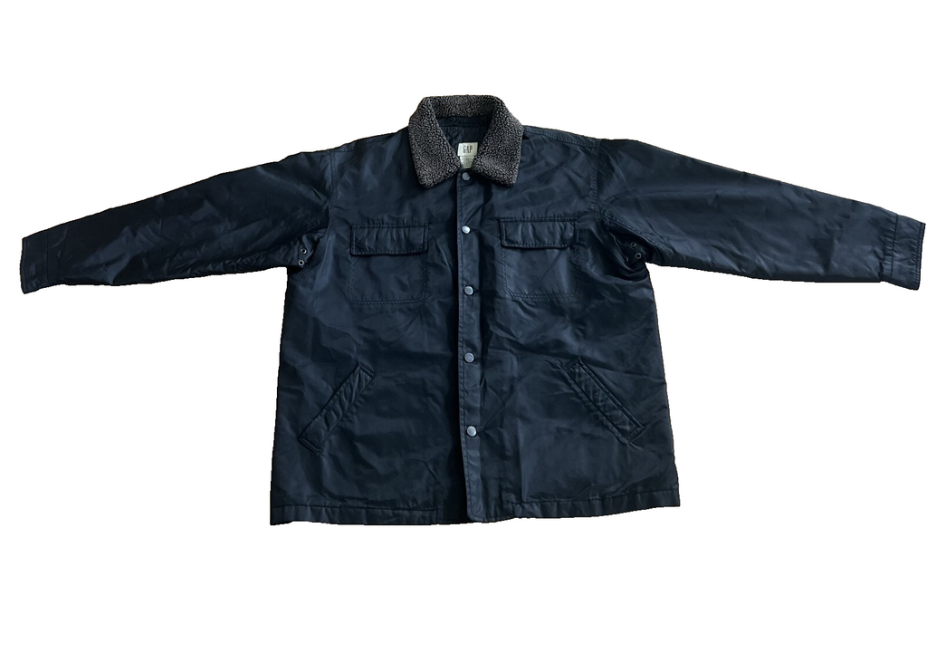 VTG GAP Men's Utility Jacket Size Large Black Lined Button Deep Pile Collar