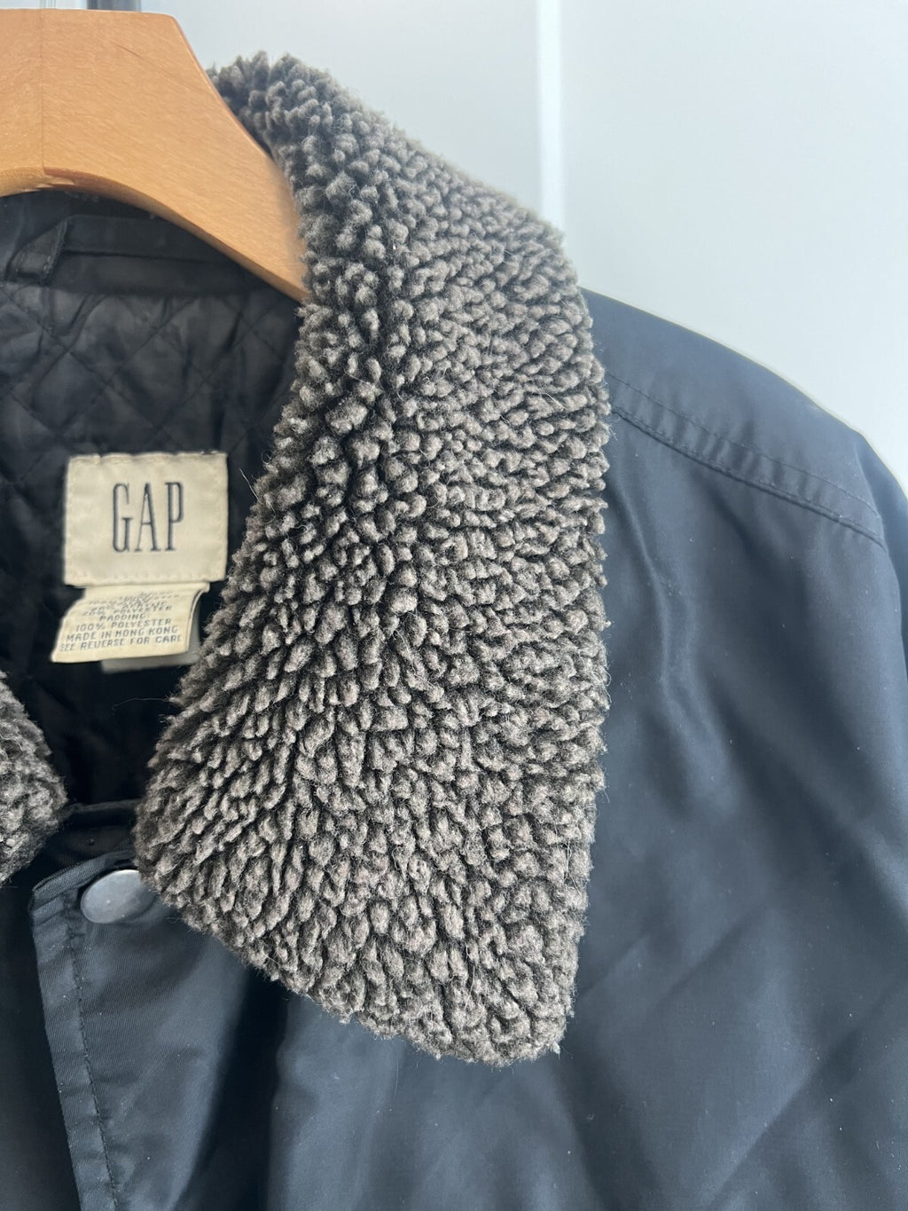 VTG GAP Men's Utility Jacket Size Large Black Lined Button Deep Pile Collar