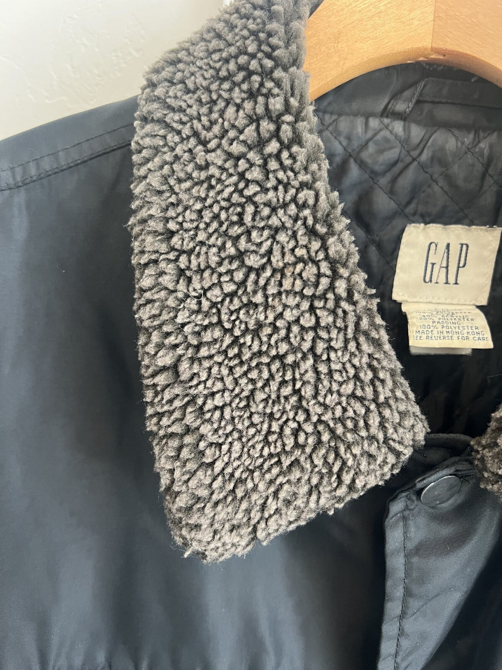 VTG GAP Men's Utility Jacket Size Large Black Lined Button Deep Pile Collar