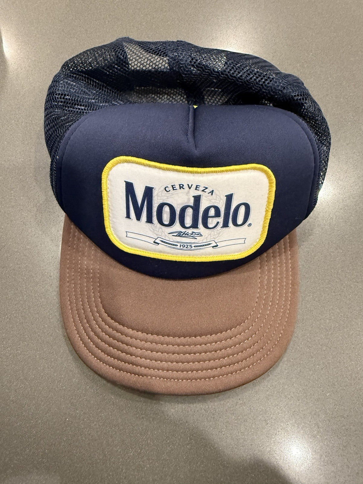 Modelo Hat  Mens One Size  Snap Back Blue & Brown Mesh Trucker Beer Patch Cap 
