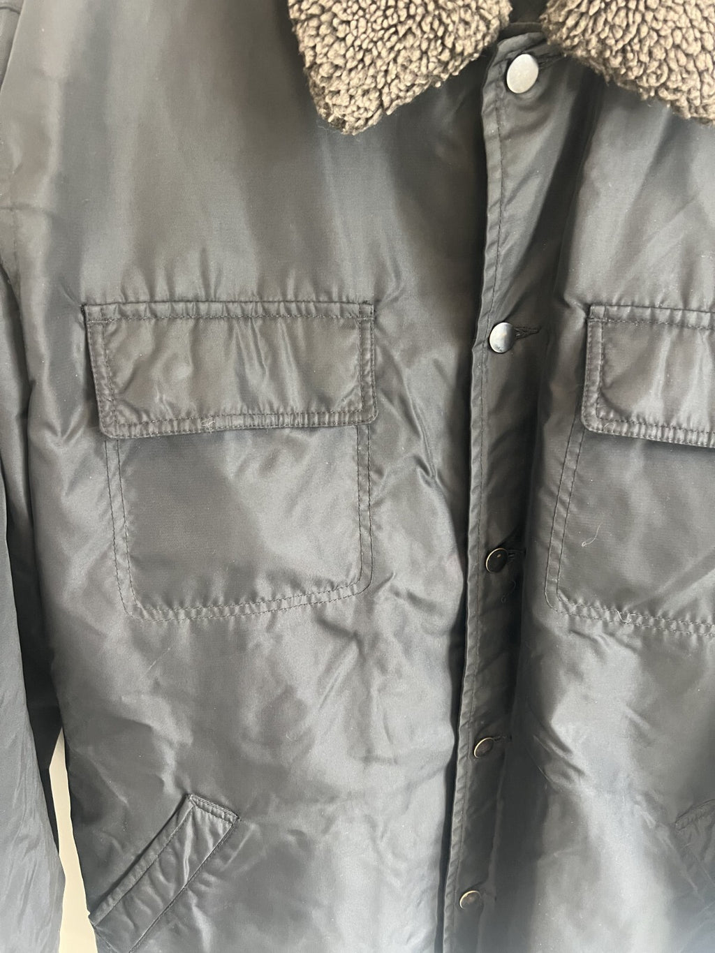 VTG GAP Men's Utility Jacket Size Large Black Lined Button Deep Pile Collar