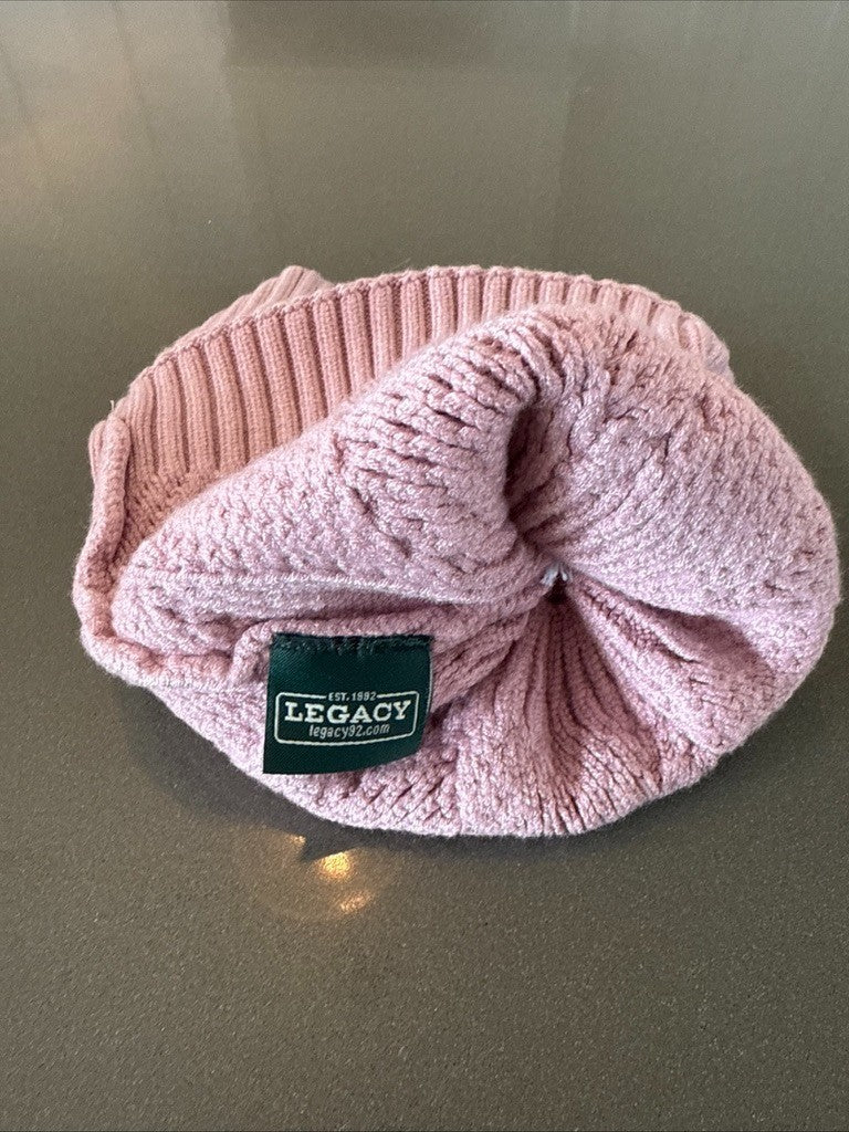 Legacy Beanie Hat Cable Knit IDAHO Rose Pom-pom One Size