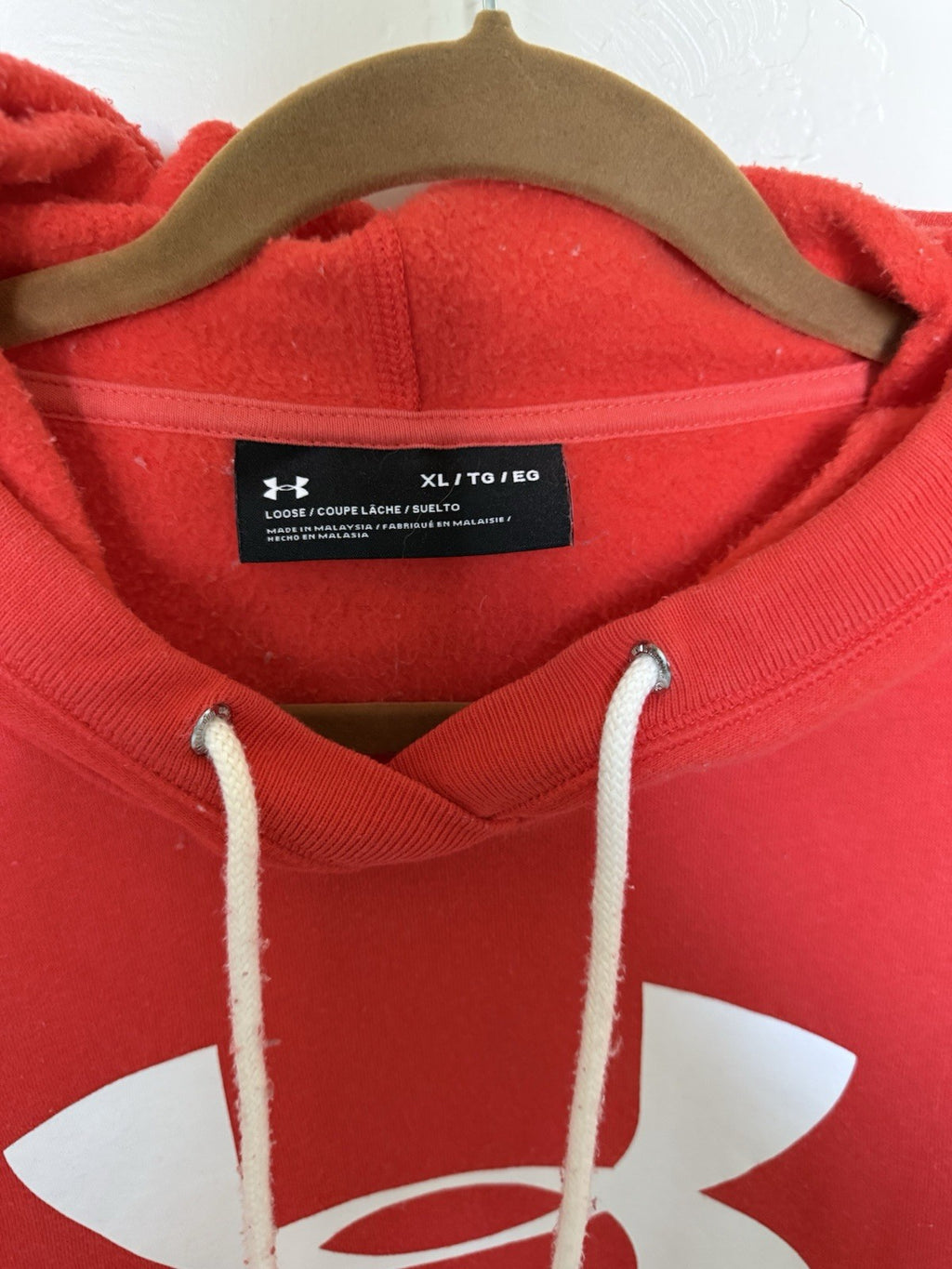 Under Armour Loose Red Hoodie Fleece Lined Size XL