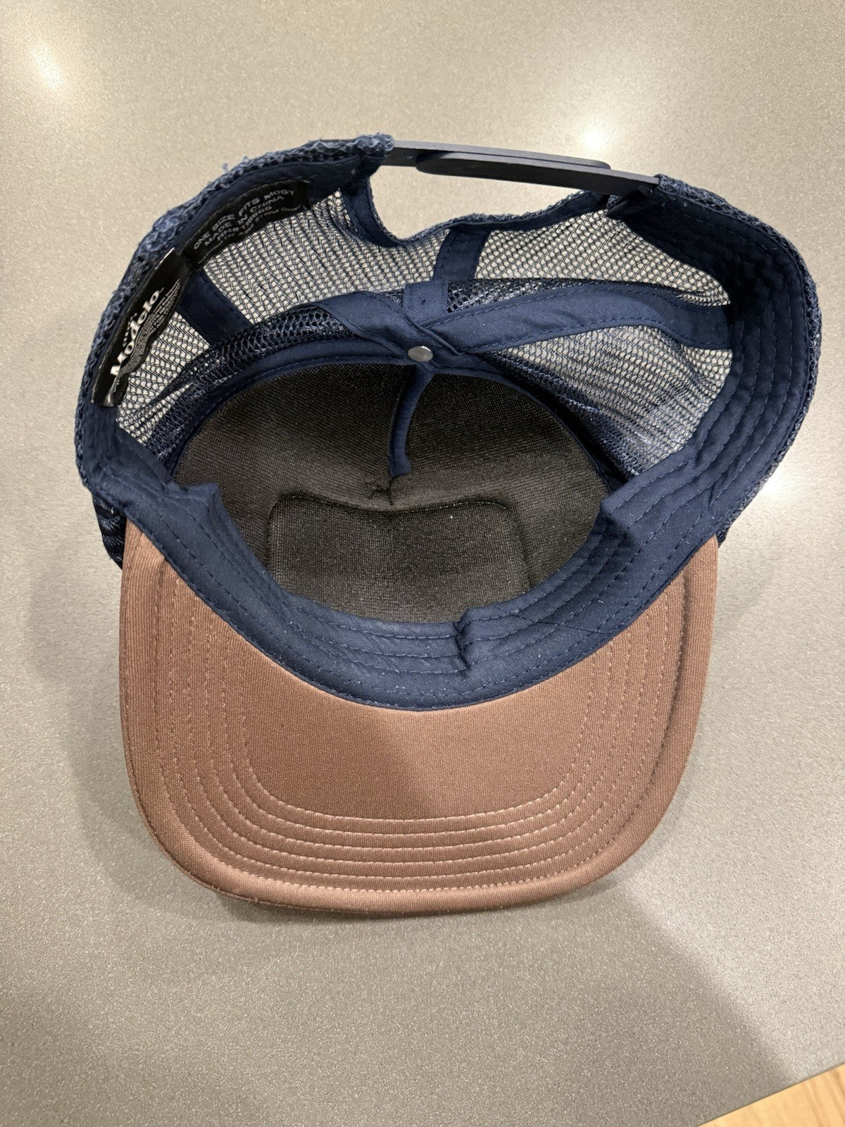 Modelo Hat  Mens One Size  Snap Back Blue & Brown Mesh Trucker Beer Patch Cap 