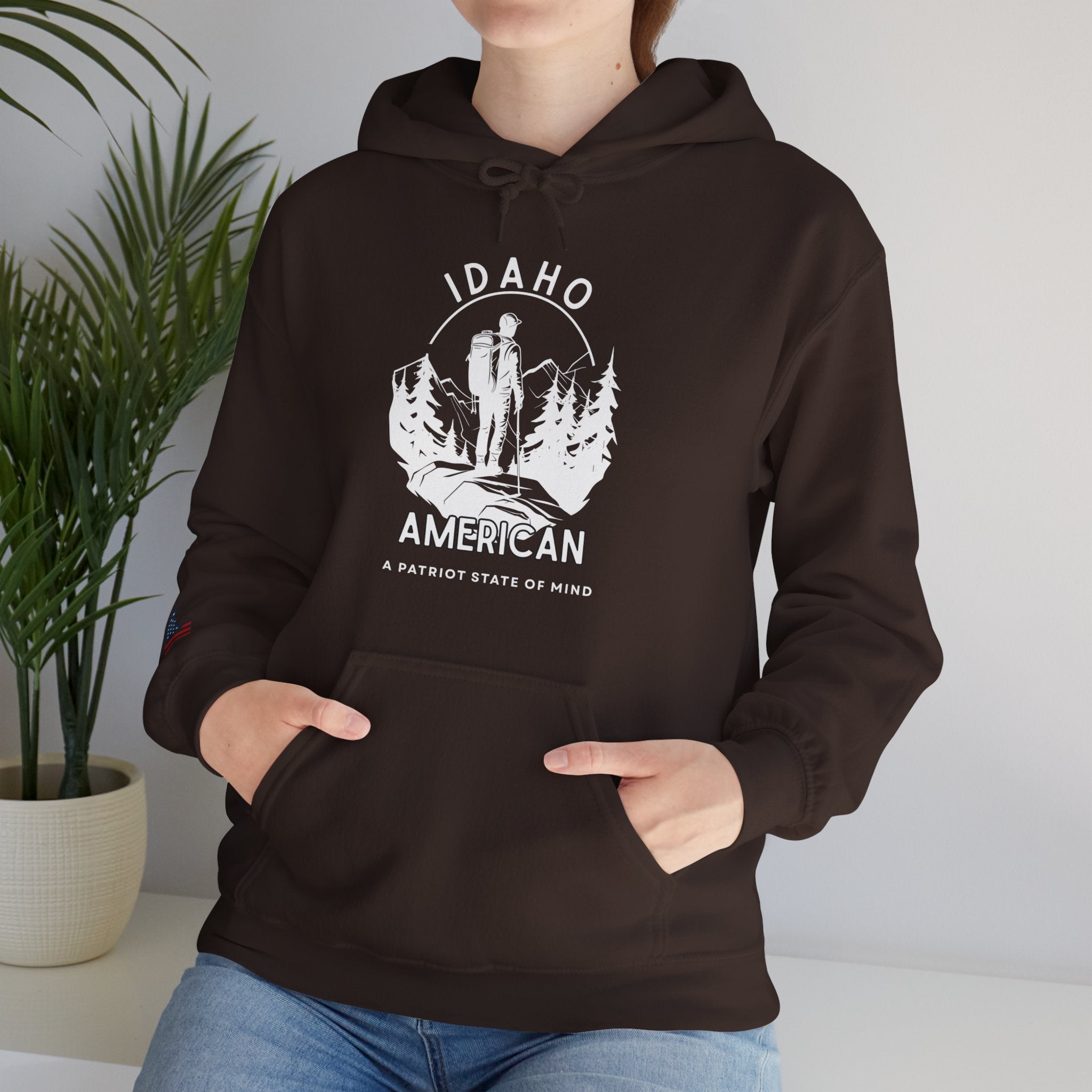 "Idaho American Patriot State of Mind" Hoodie with Sleeve Logo