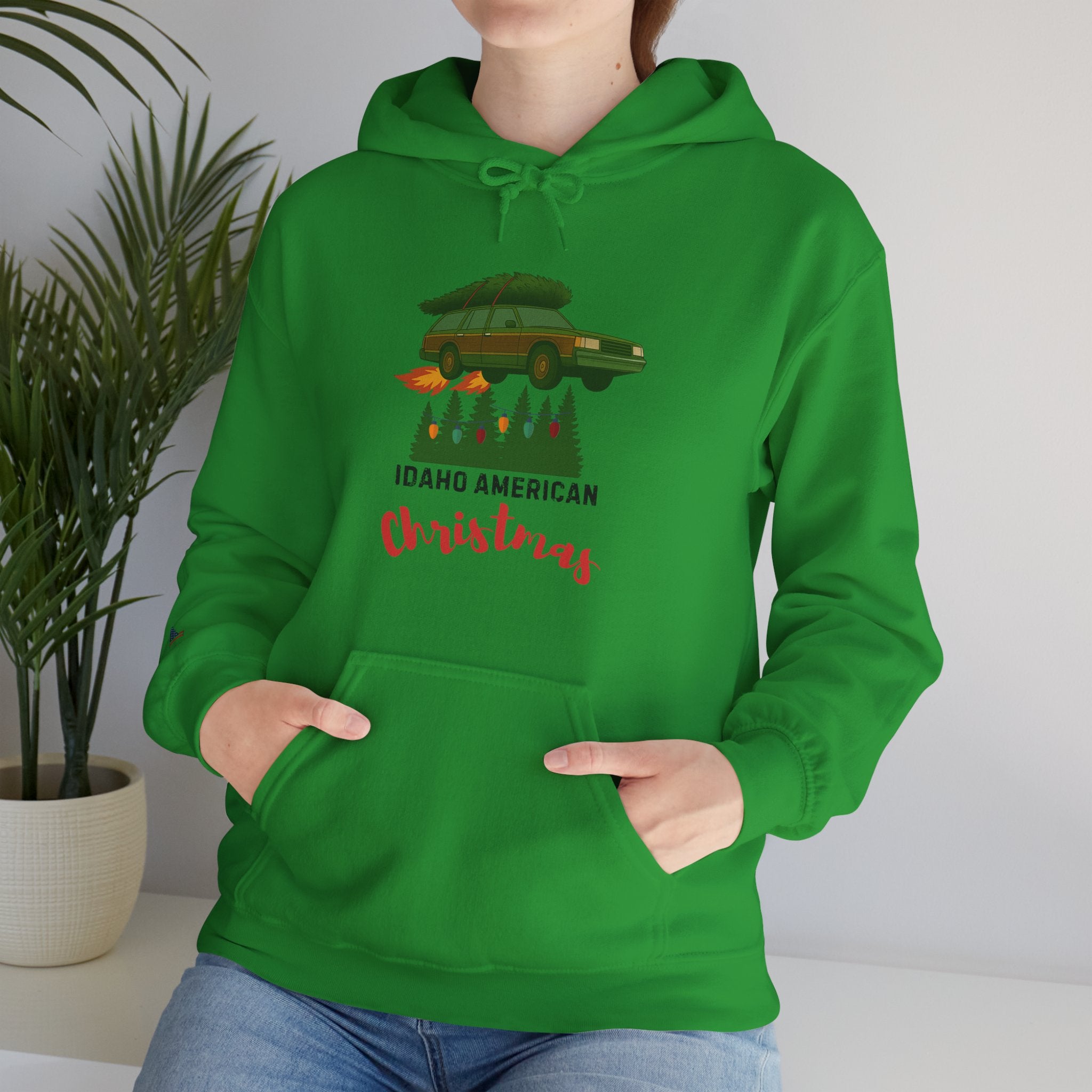 "Idaho American Christmas Holiday Vacation" Hoodie with Sleeve Logo