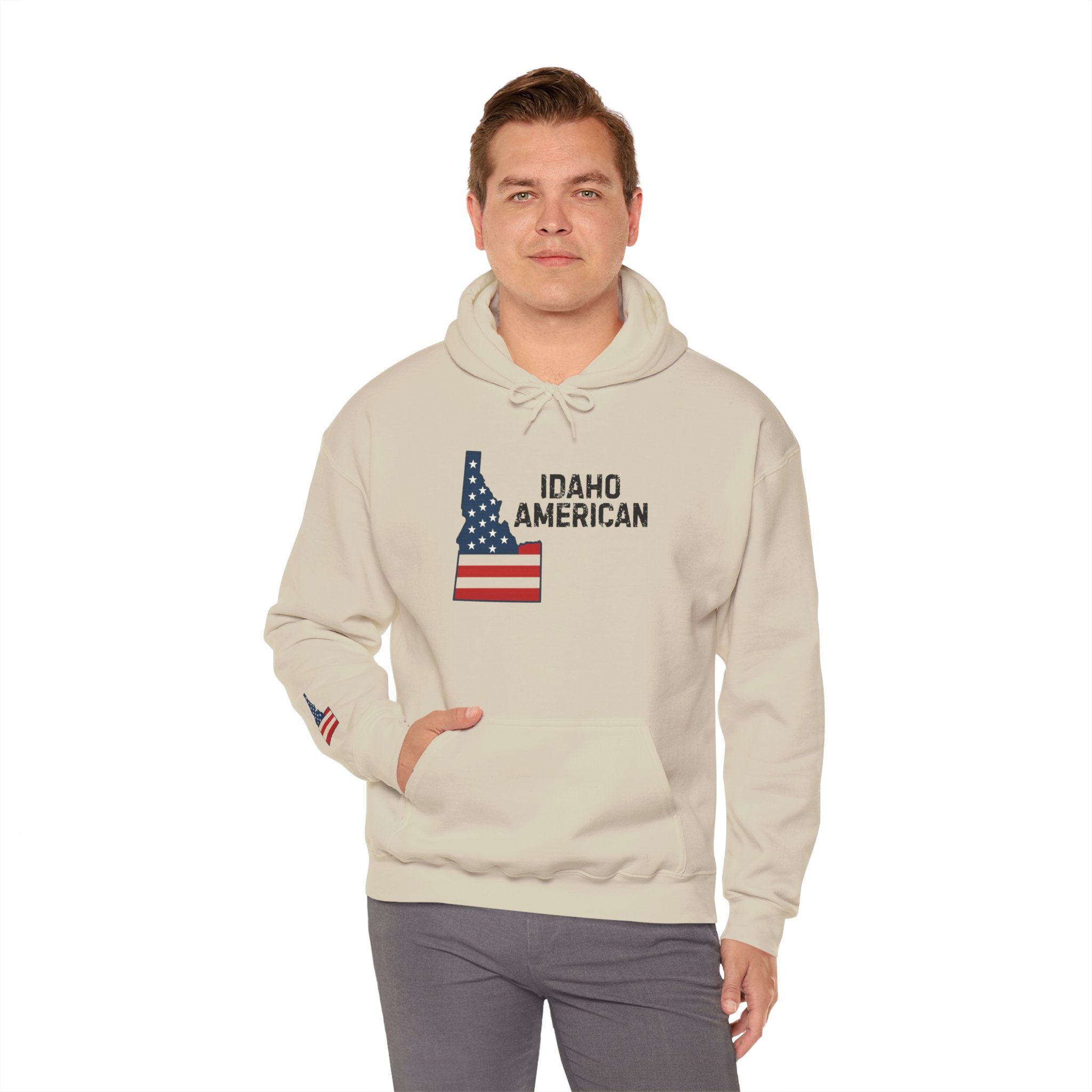 'Idaho American' Hoodie with Sleeve Logo